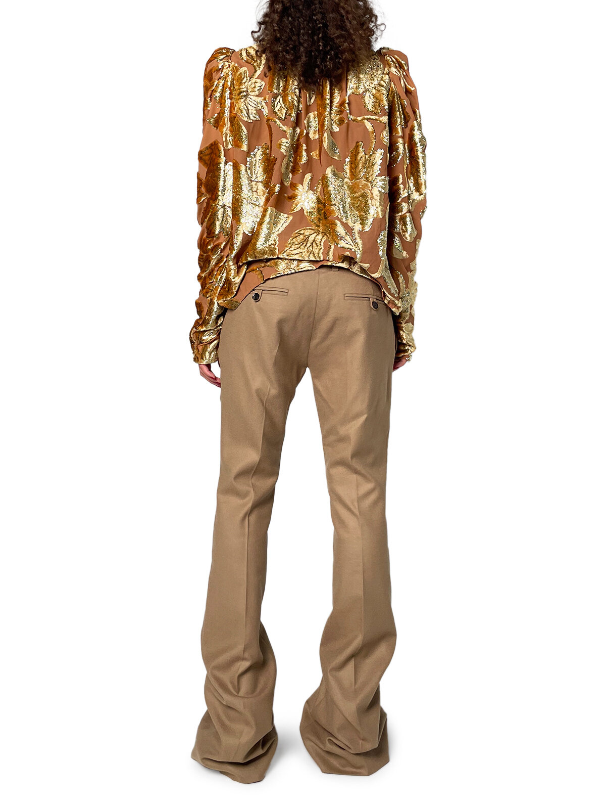 Velvet Gold & Pink Blouse with Tie Neck