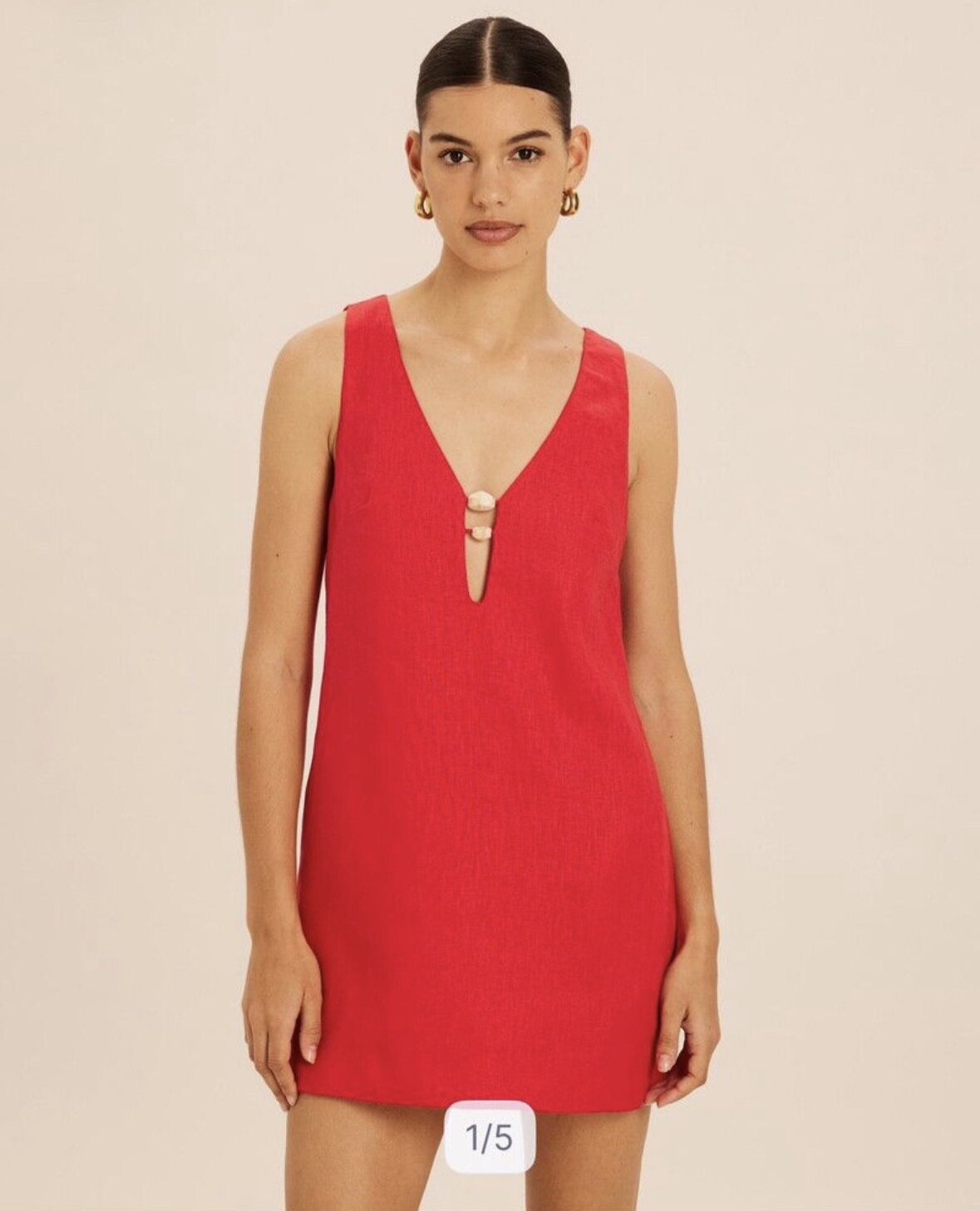 Linen Resin Trim Shift Dress