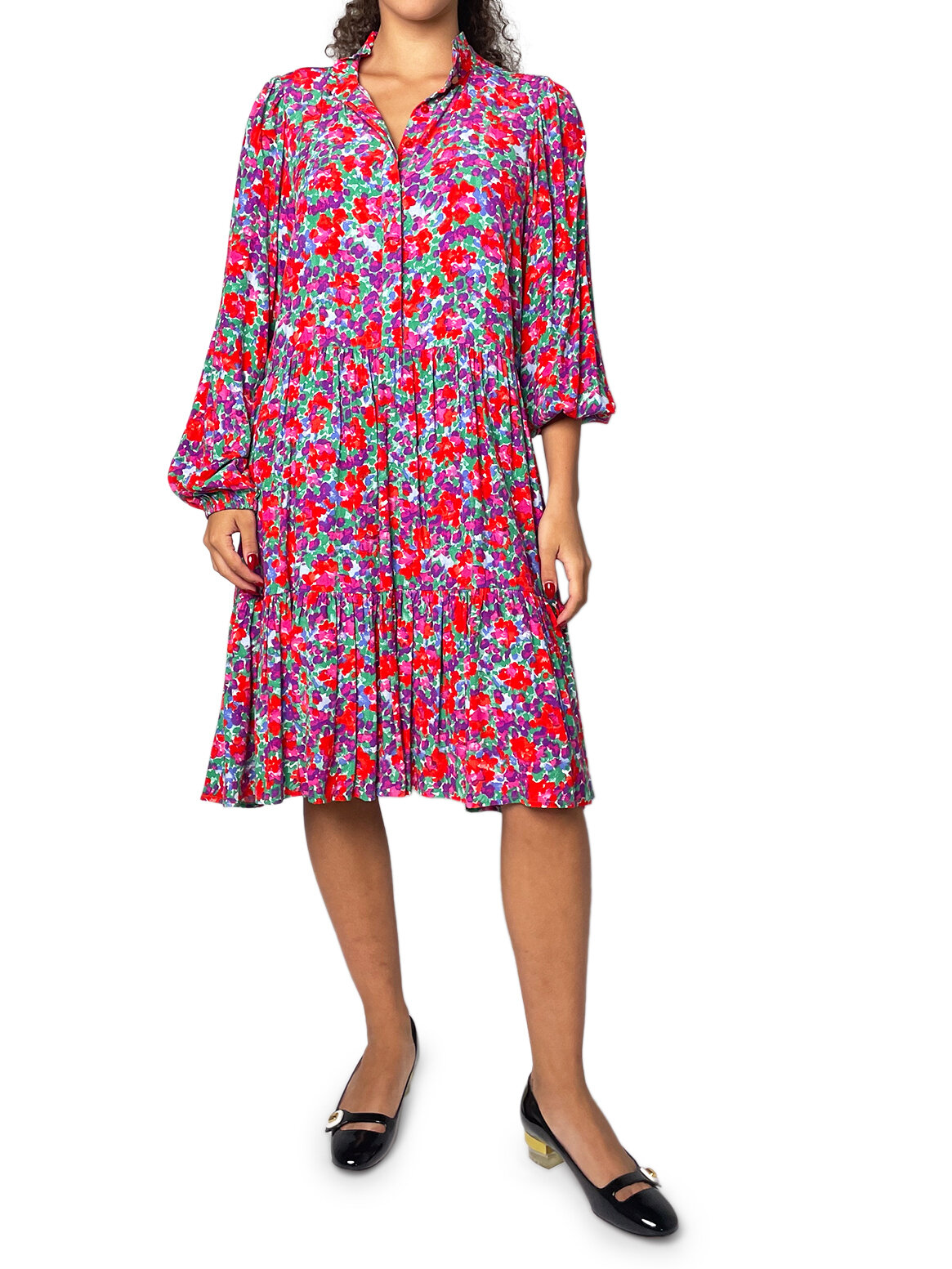 Pink and Purple Floral Drop Waist Long Sleeve dress
