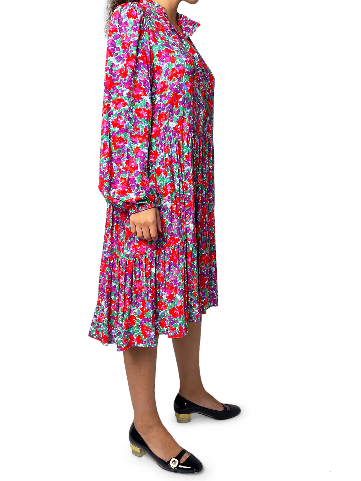 Pink and Purple Floral Drop Waist Long Sleeve dress