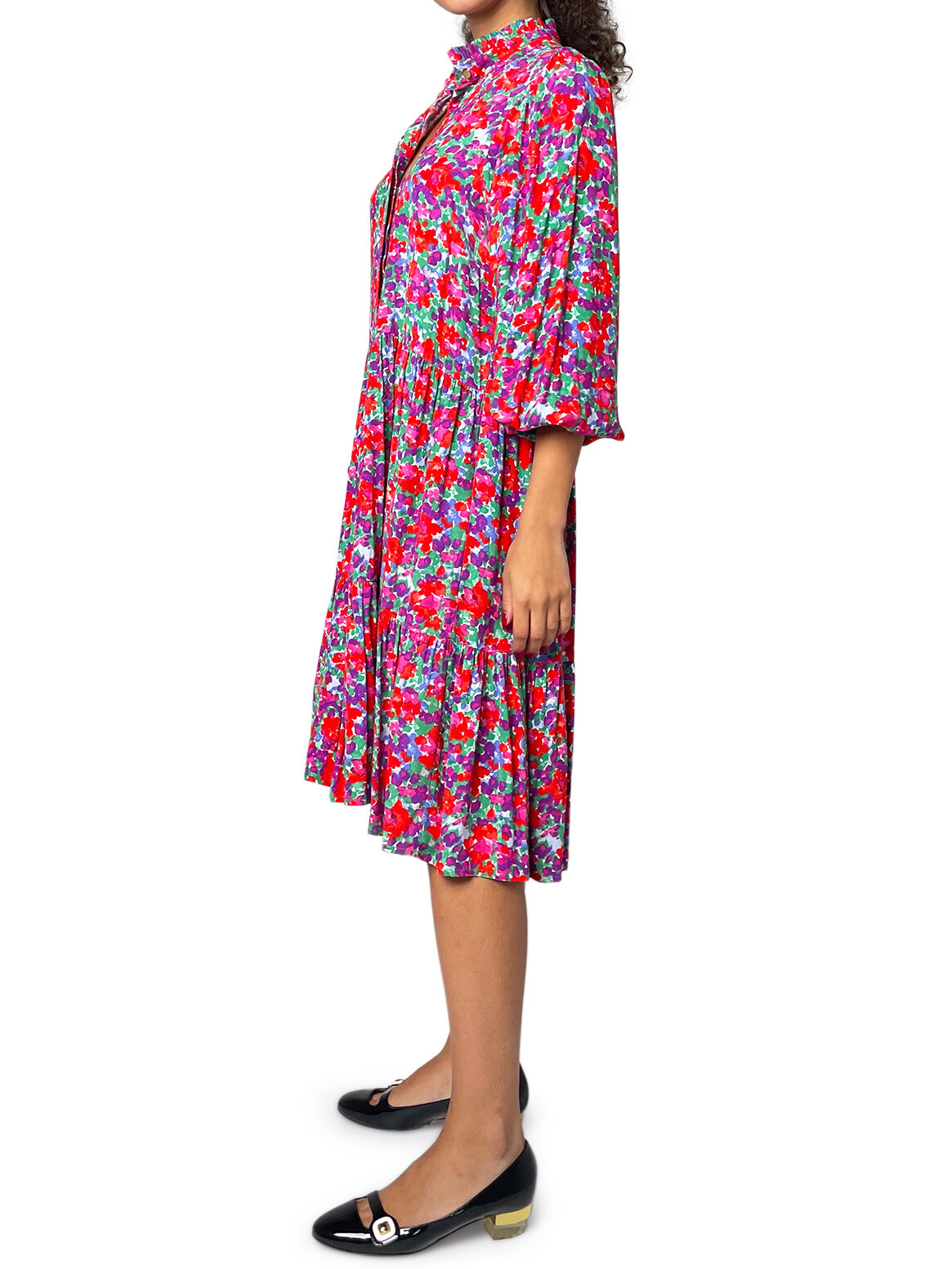 Pink and Purple Floral Drop Waist Long Sleeve dress