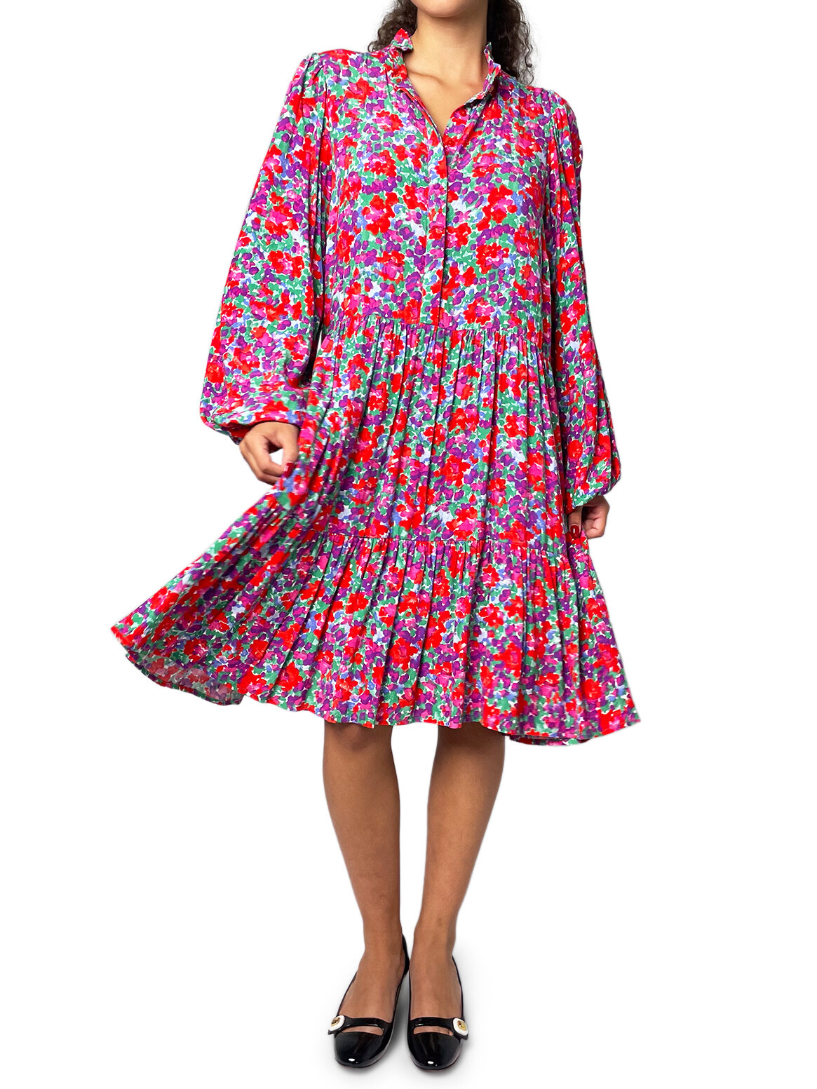 Pink and Purple Floral Drop Waist Long Sleeve dress