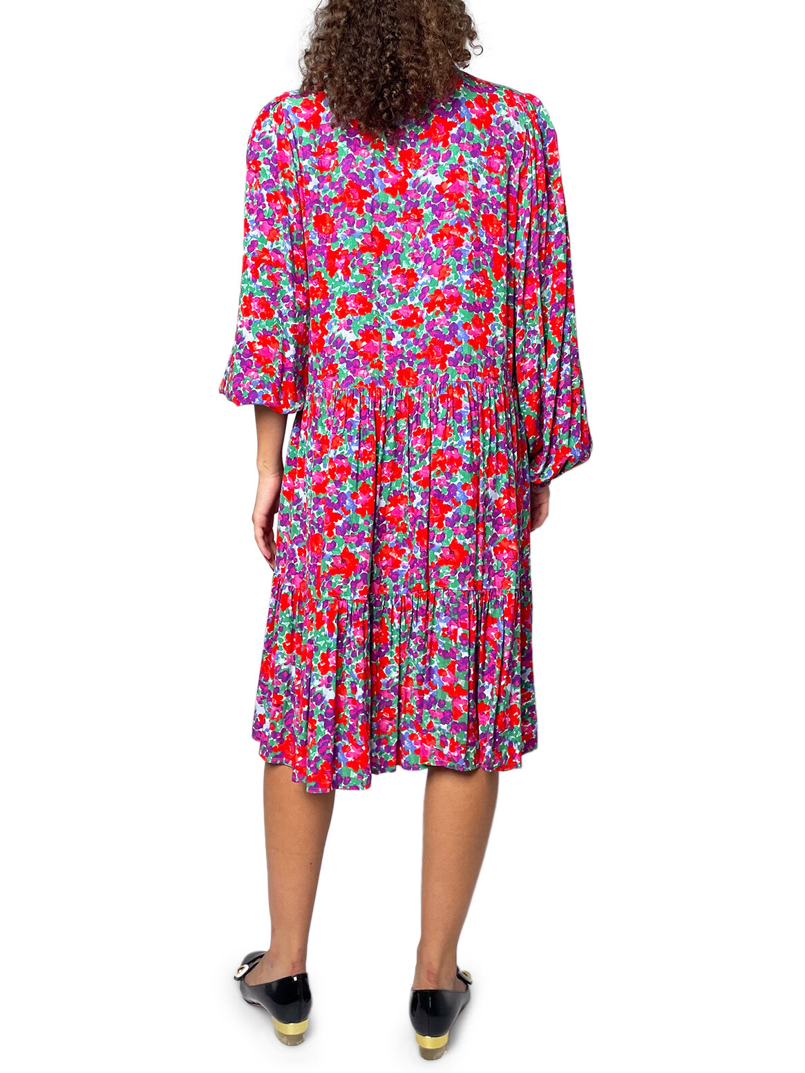 Pink and Purple Floral Drop Waist Long Sleeve dress
