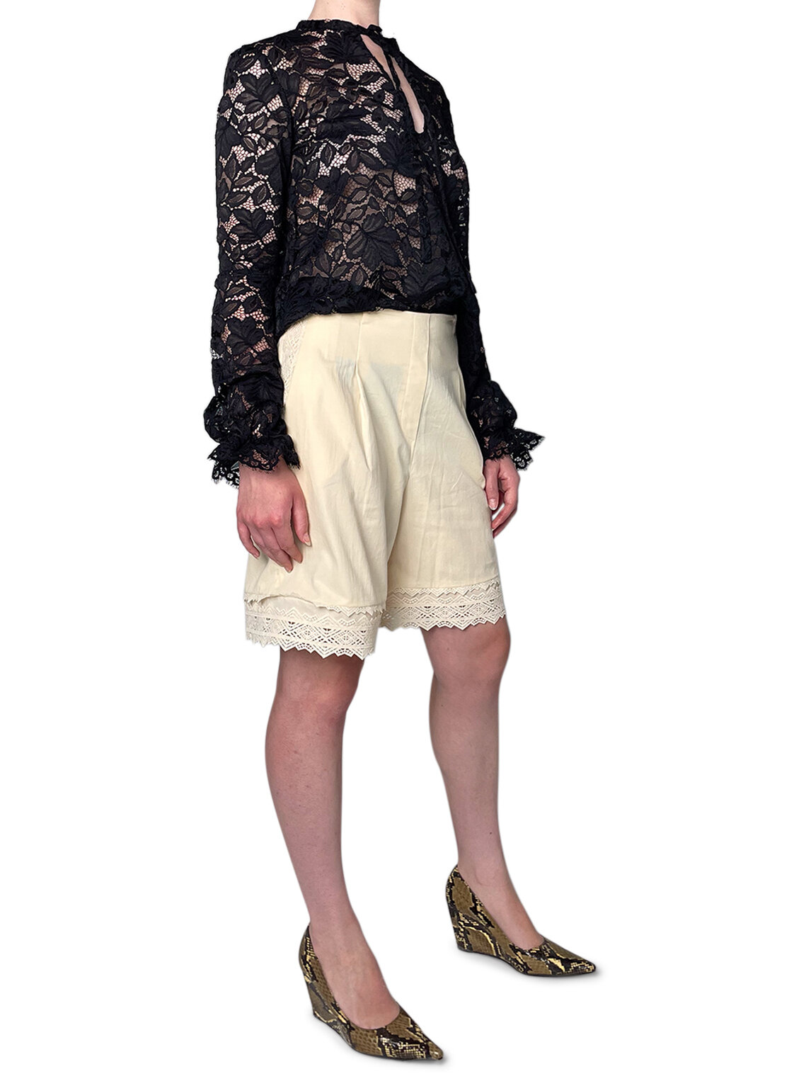 Black Lace Long Sleeve with Tie Neck
