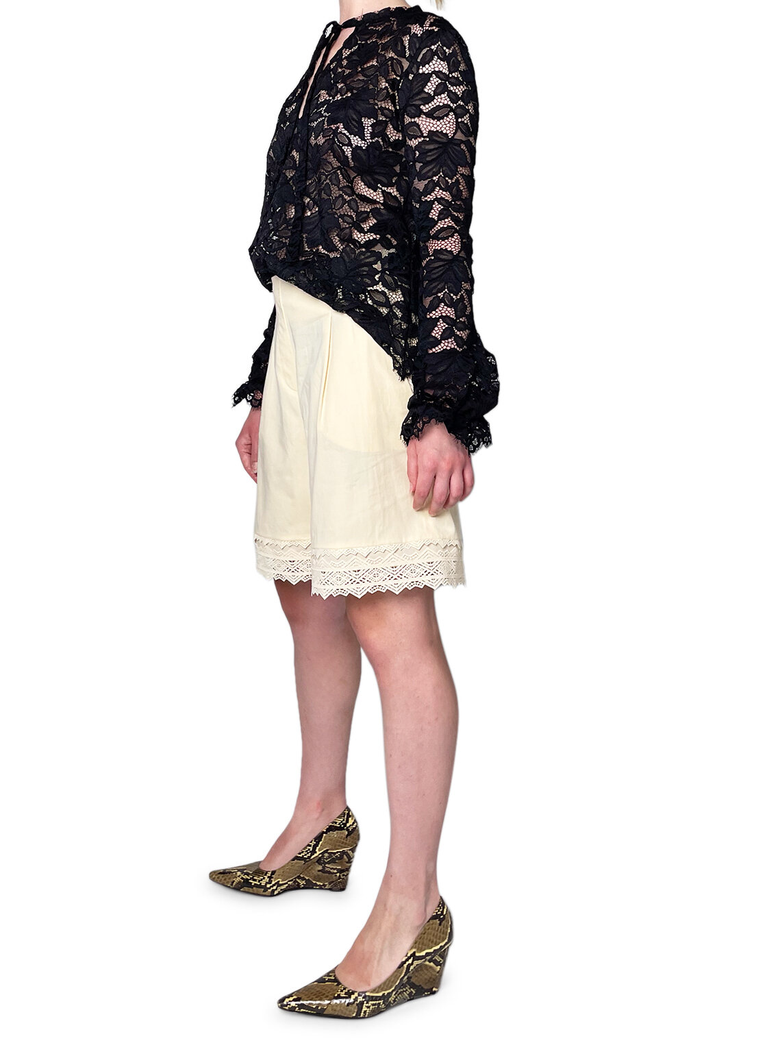 Black Lace Long Sleeve with Tie Neck