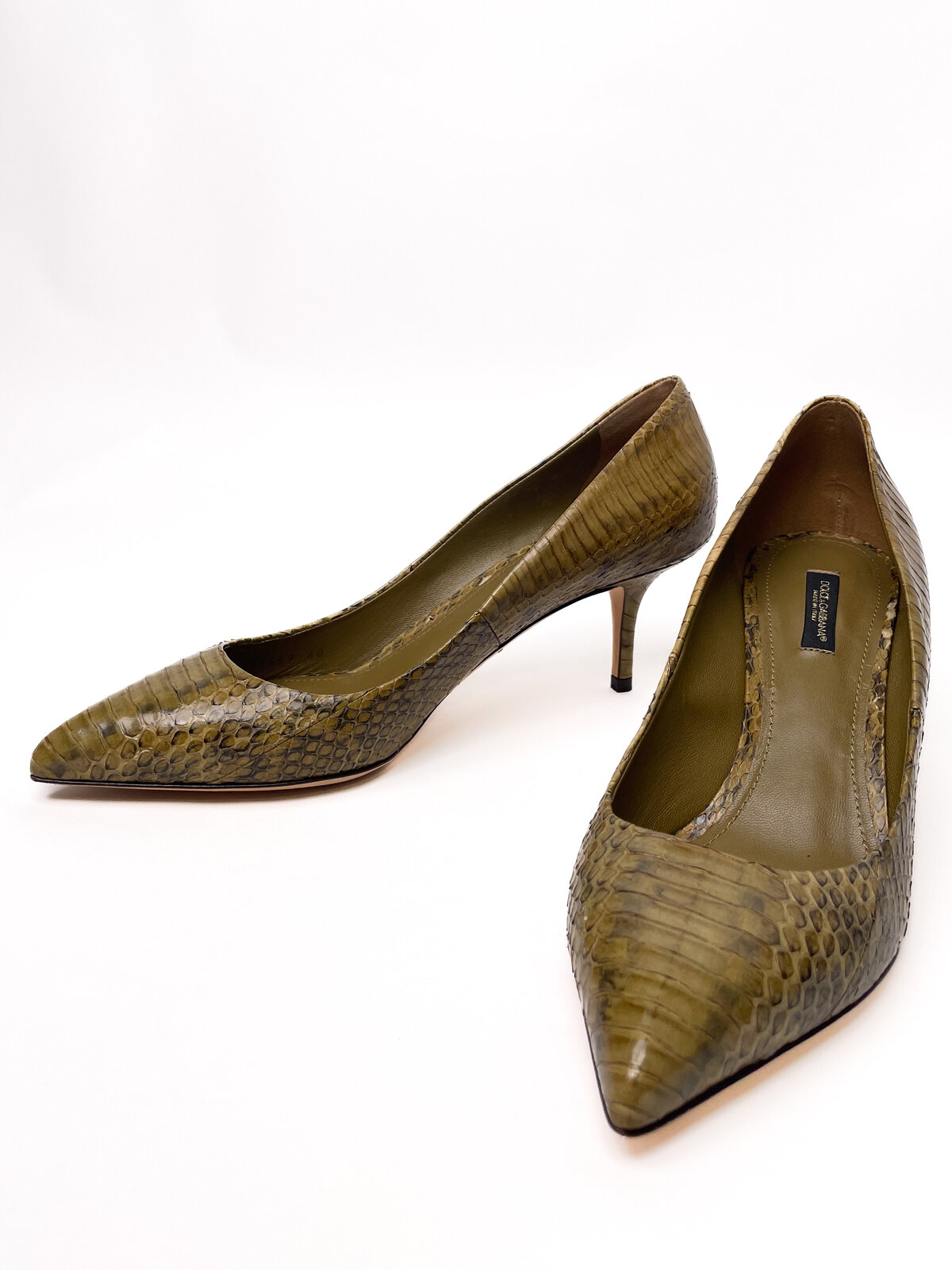 Olive Snakeskin Heels