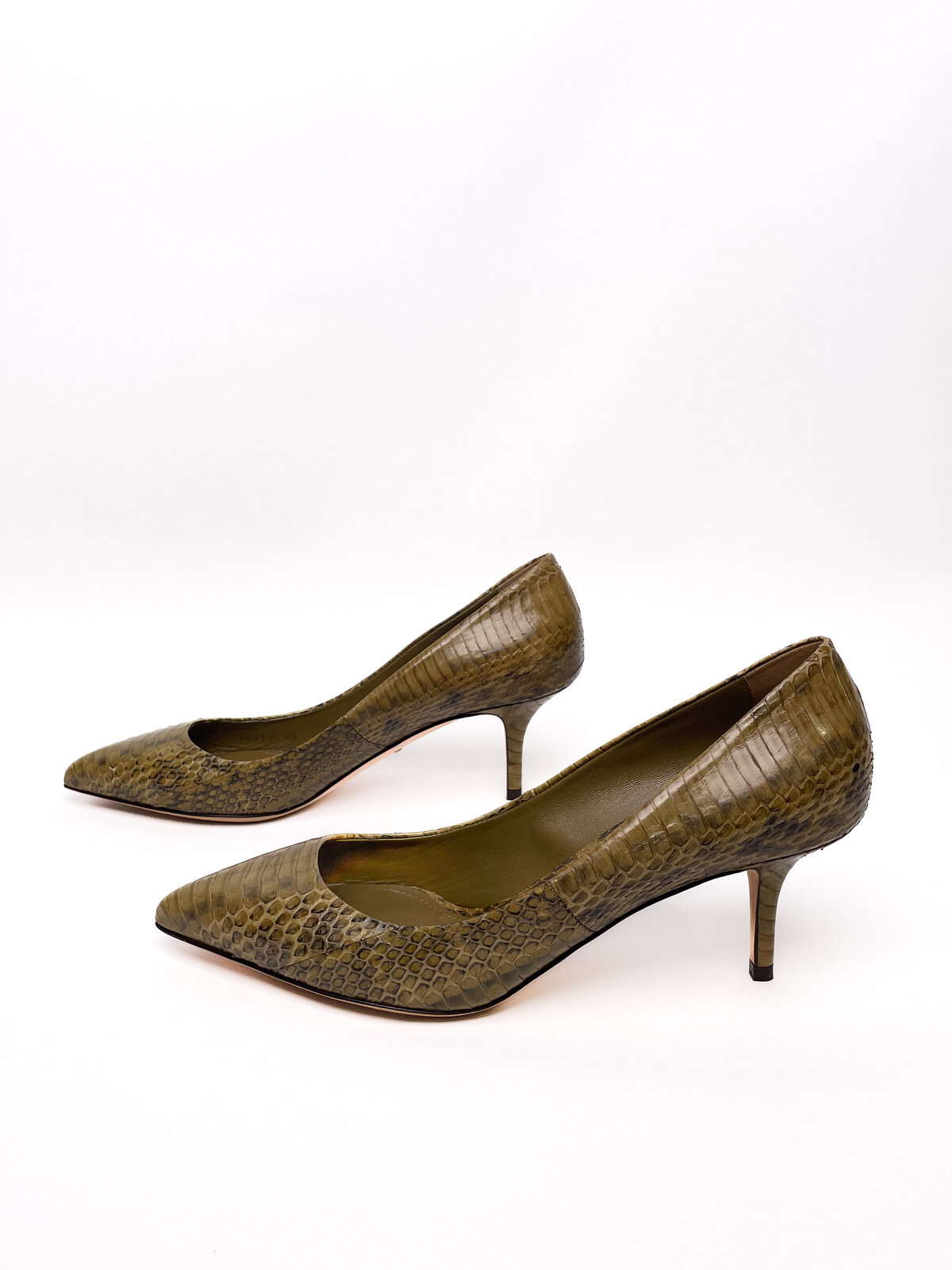 Olive Snakeskin Heels