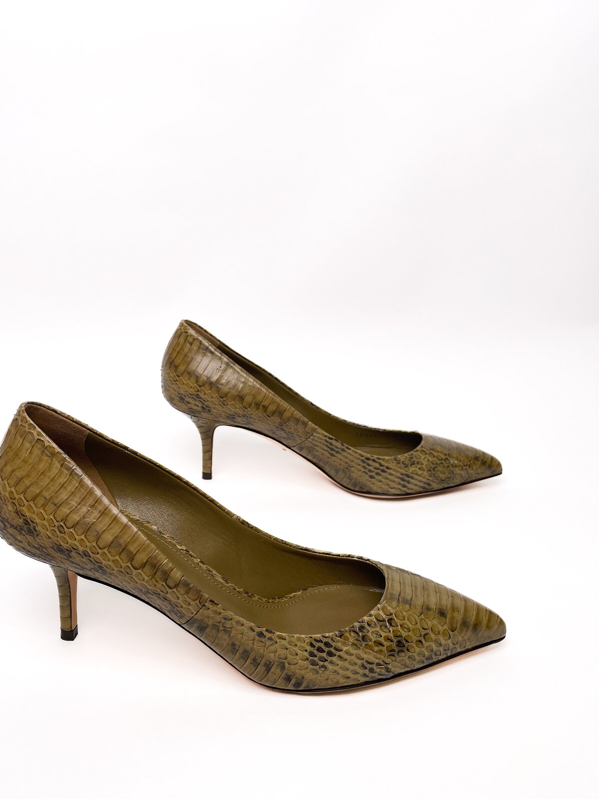 Olive Snakeskin Heels