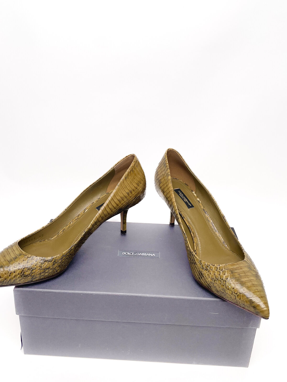 Olive Snakeskin Heels