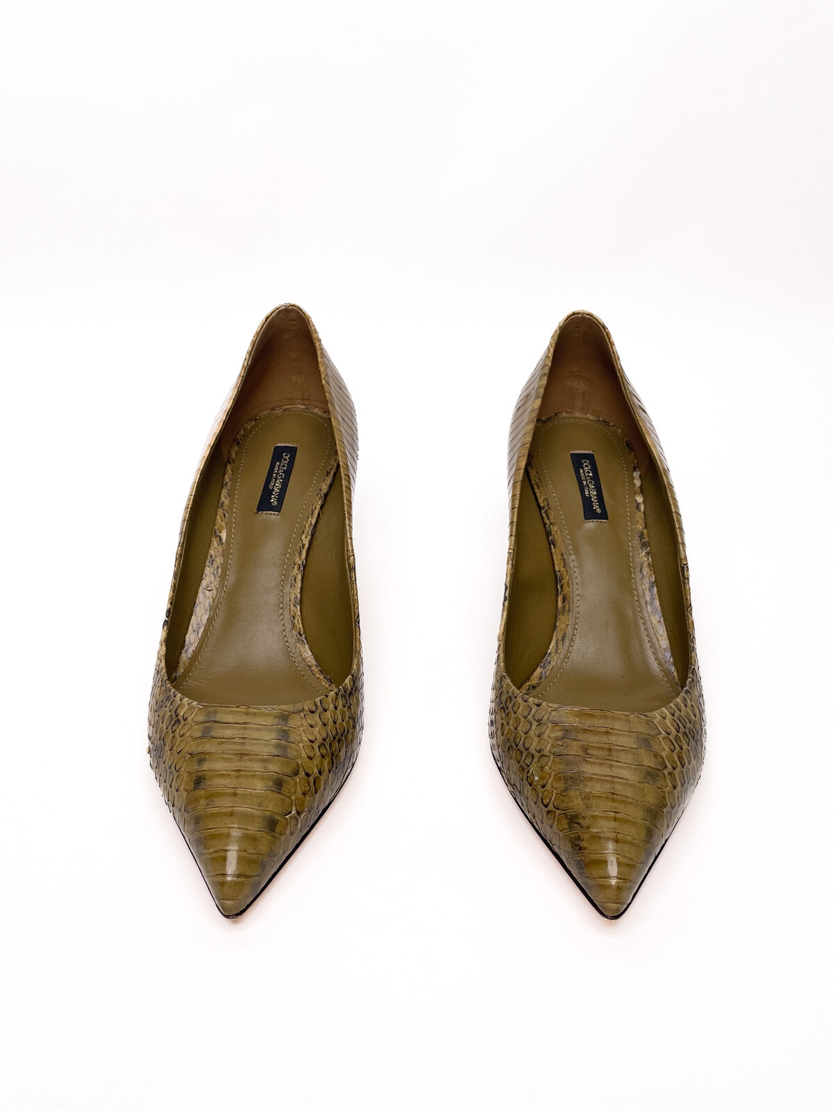 Olive Snakeskin Heels