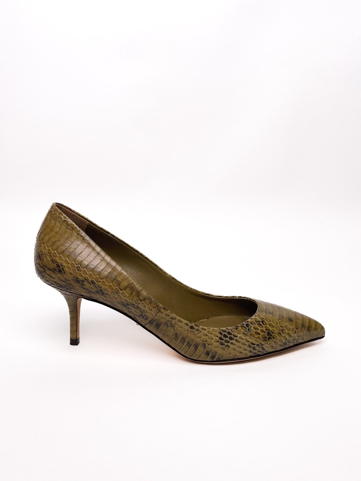 Olive Snakeskin Heels