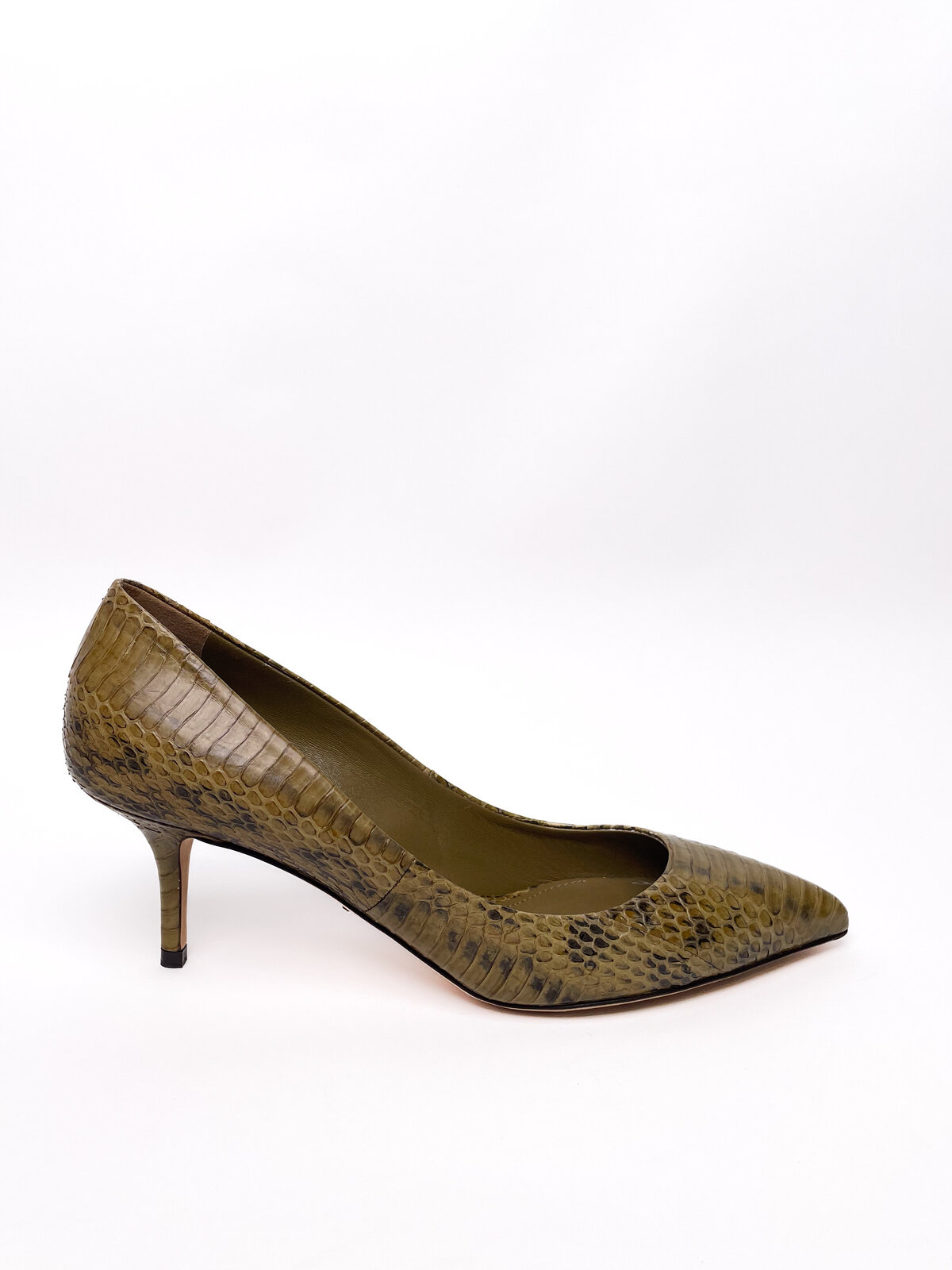 Olive Snakeskin Heels