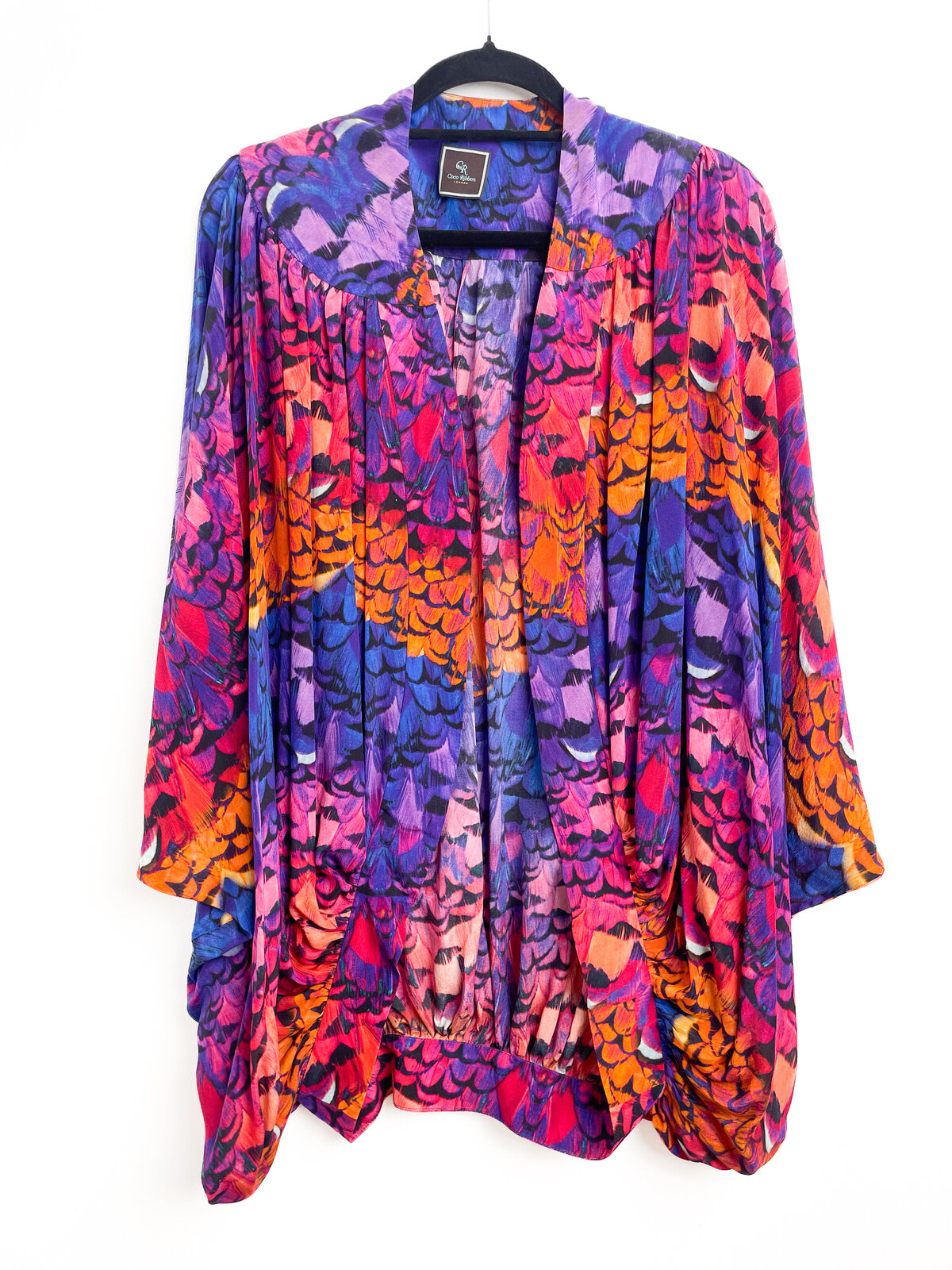 Blue, Orange & Pink Silk Batwing Silky Top