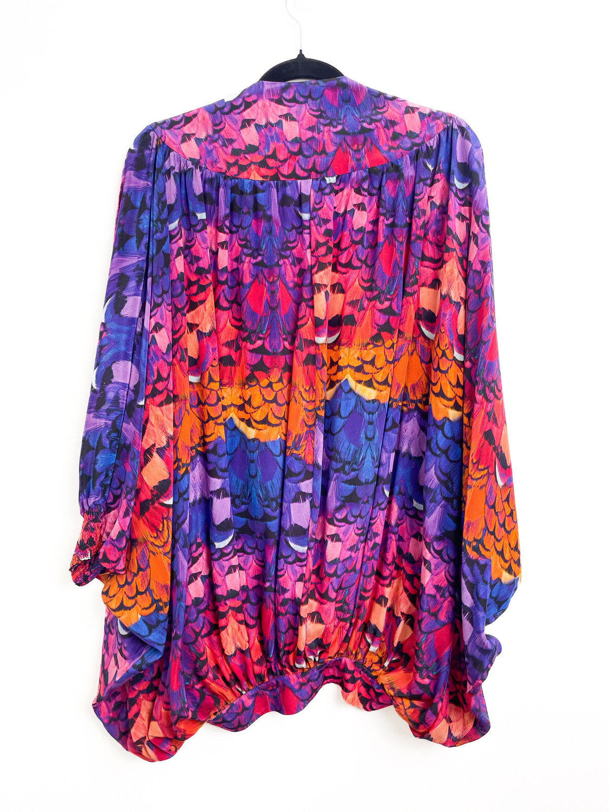Blue, Orange & Pink Silk Batwing Silky Top