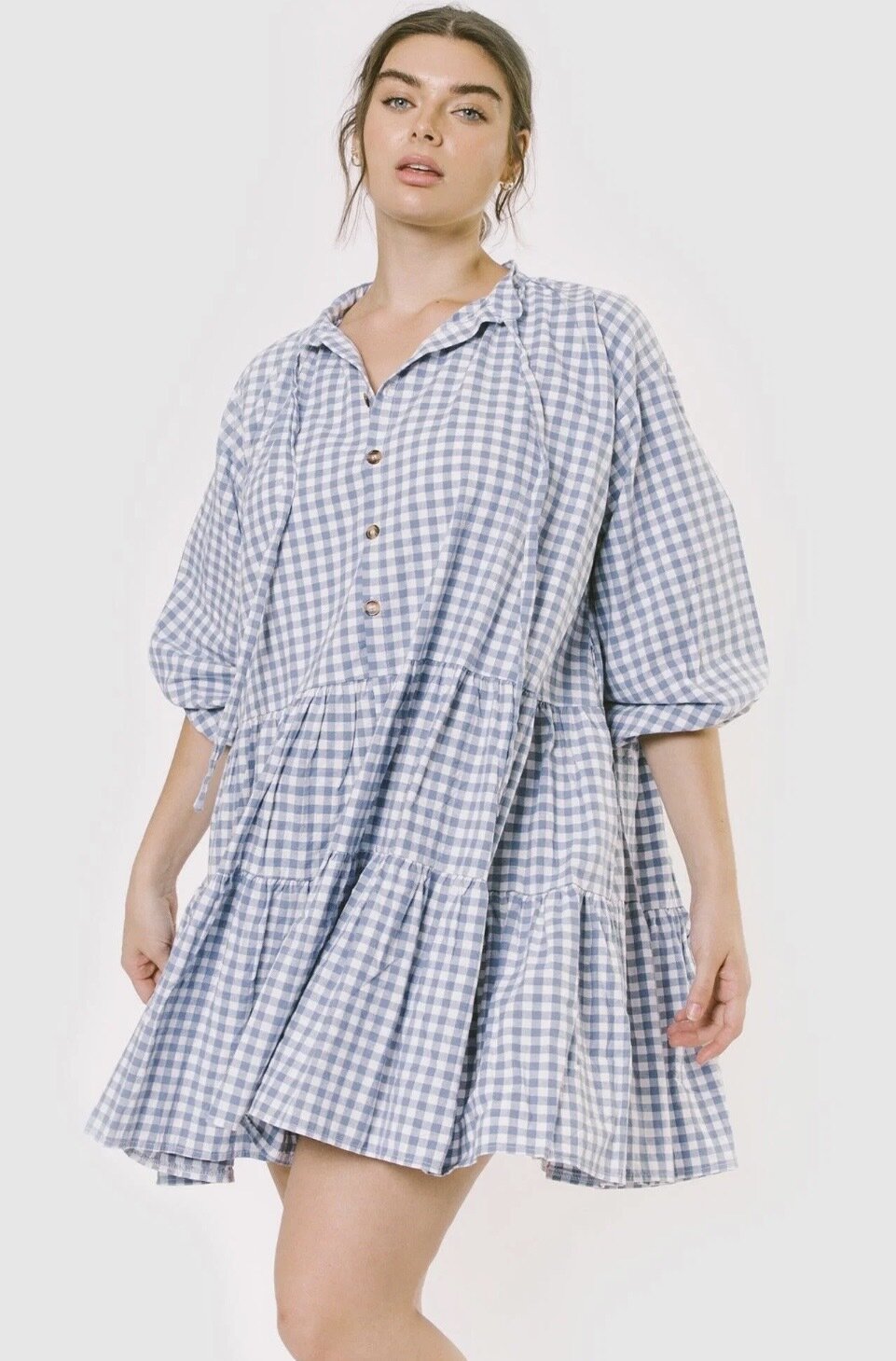 Avalon blue check long sleeve cotton dress