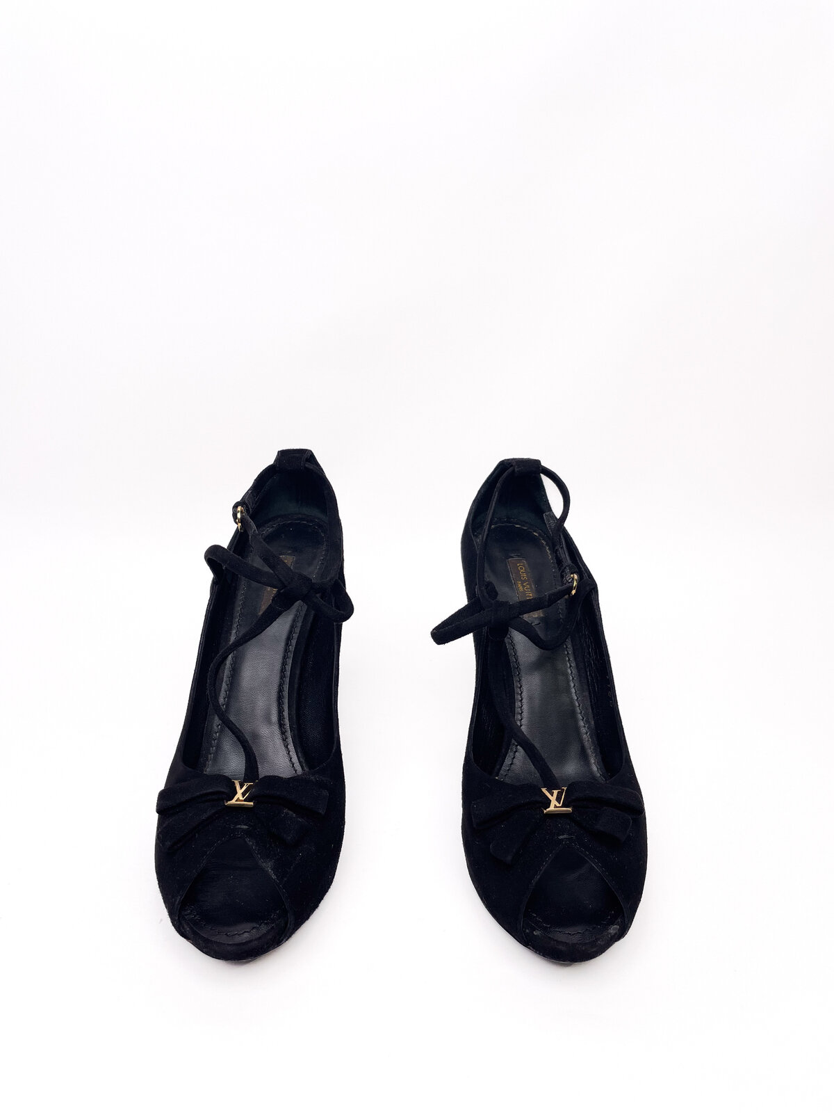 Black Suede High Heel Peep Toe Pumps