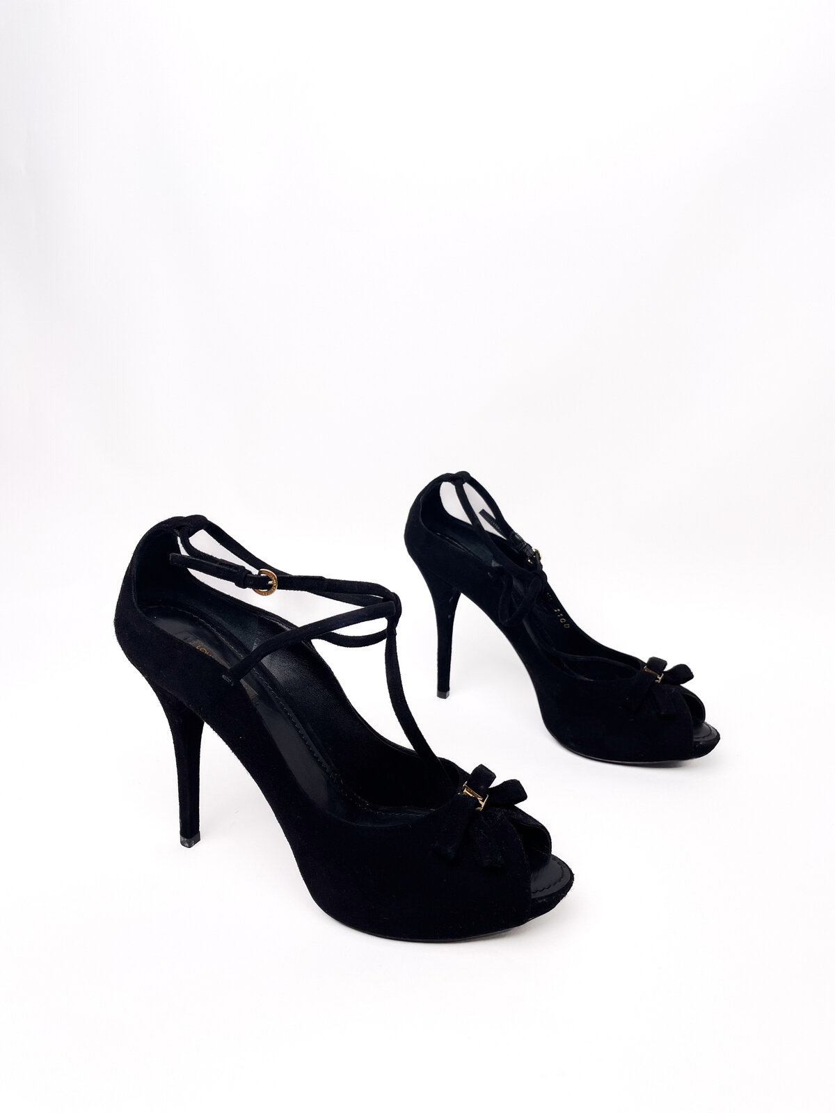 Black Suede High Heel Peep Toe Pumps