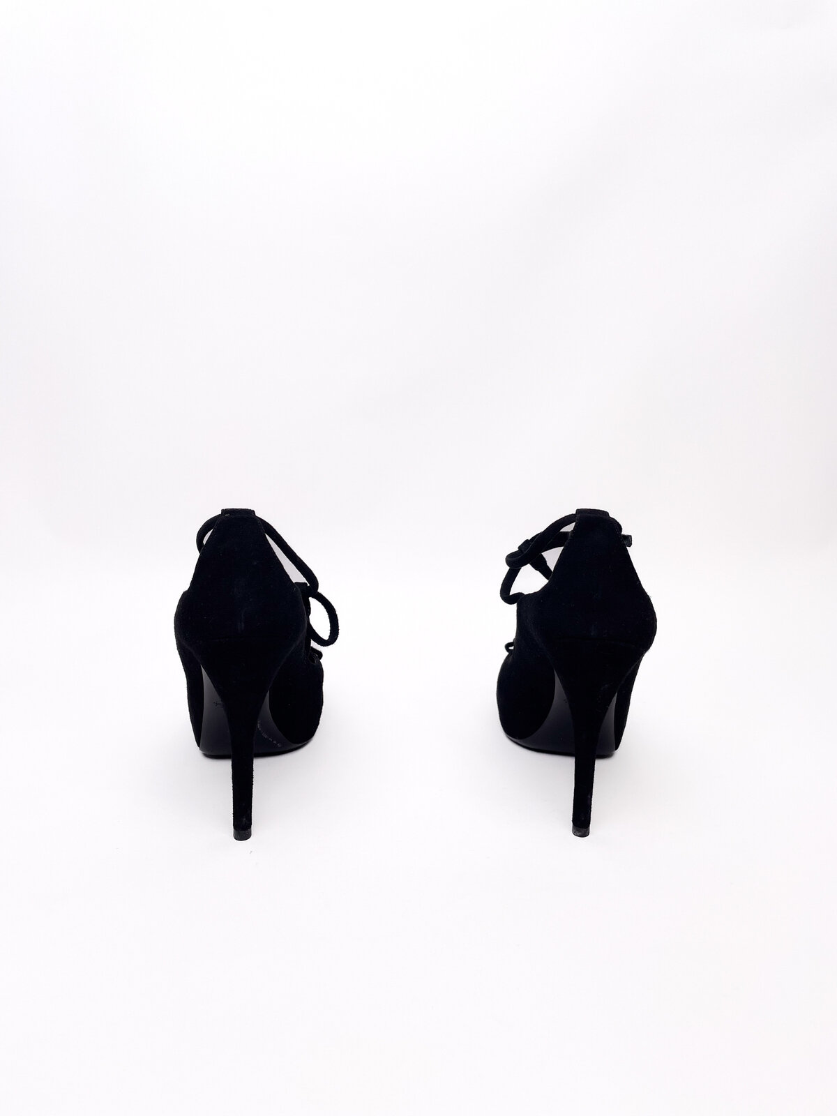 Black Suede High Heel Peep Toe Pumps