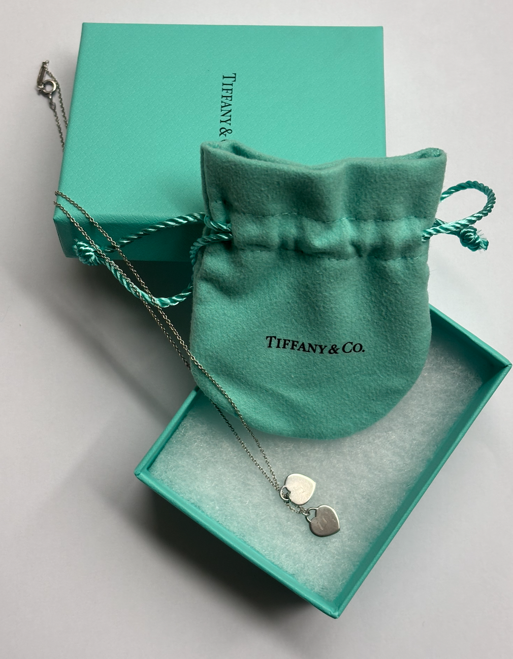 Blue Double Heart Tag Pendant