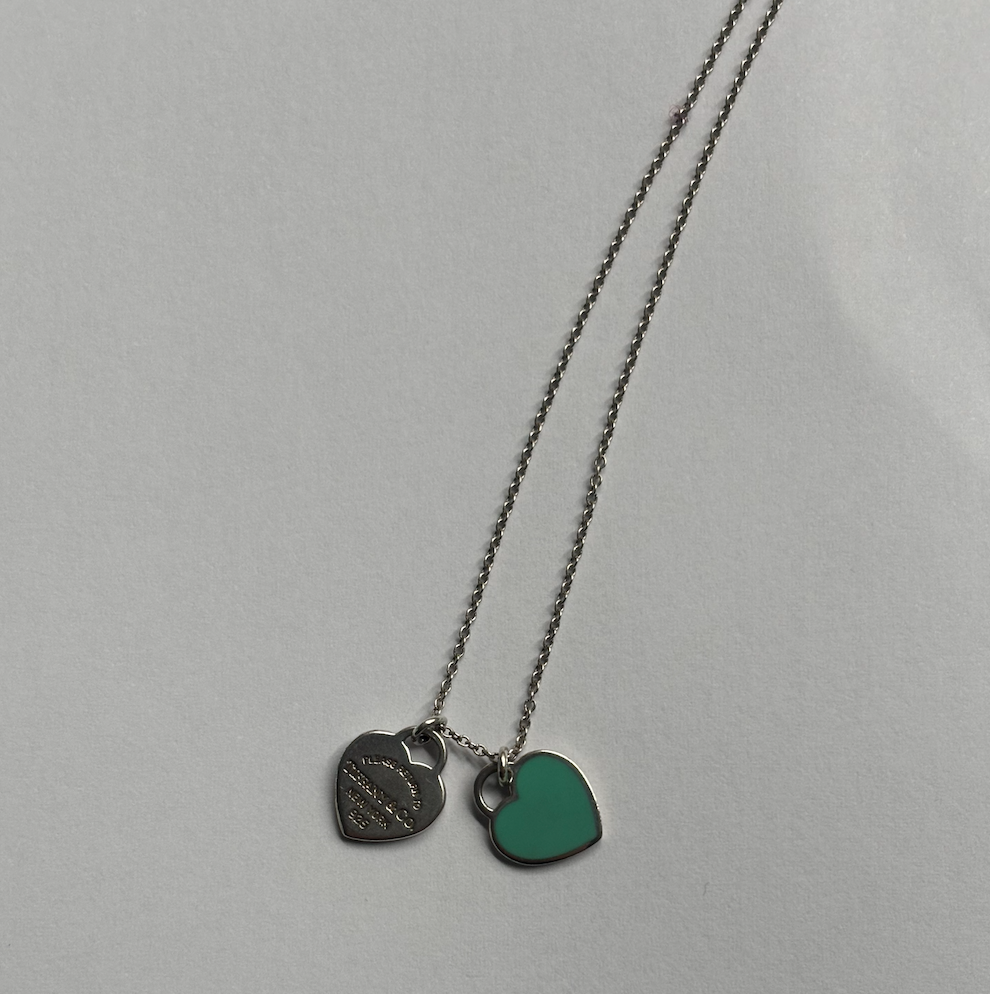 Blue Double Heart Tag Pendant