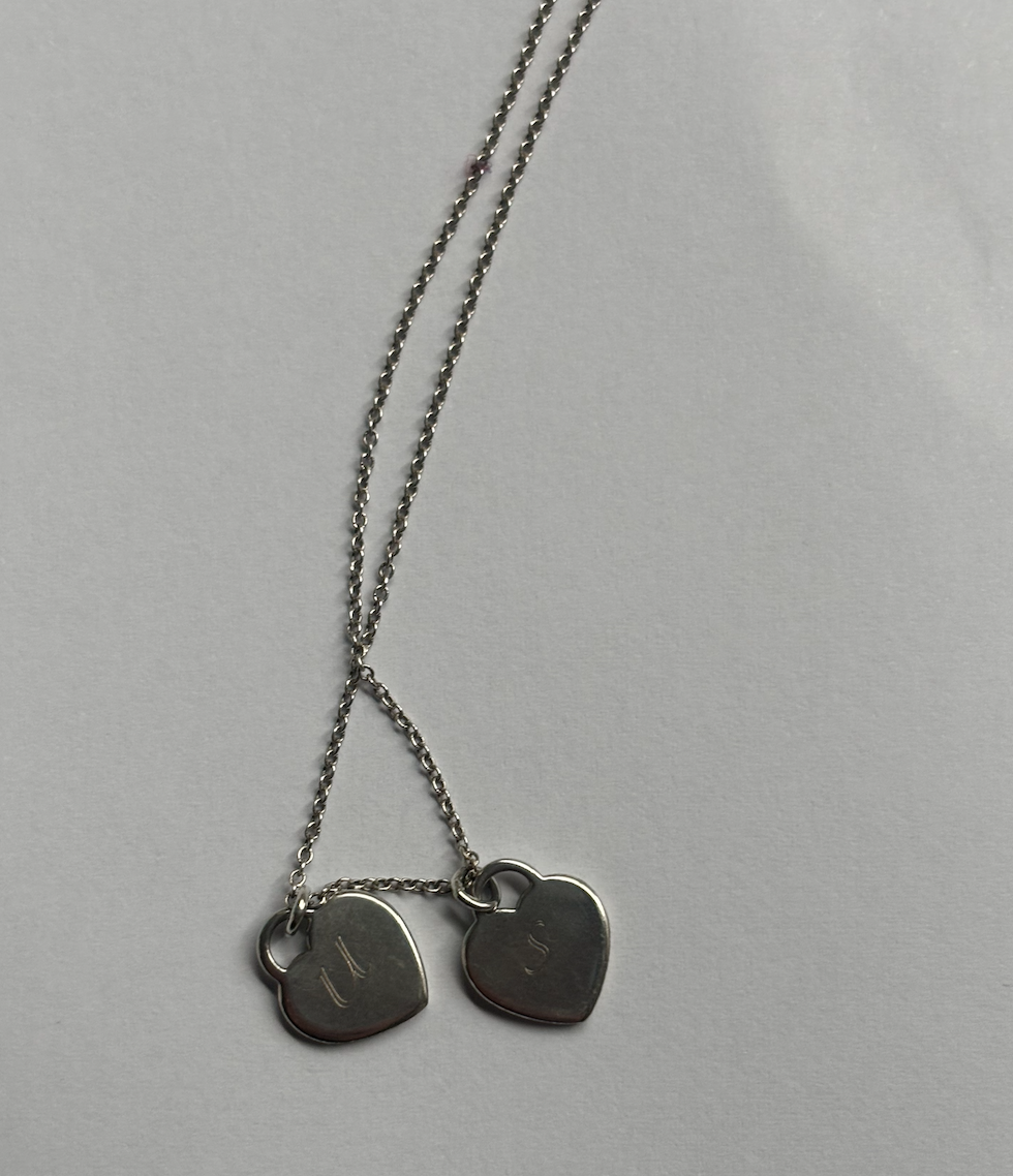 Blue Double Heart Tag Pendant