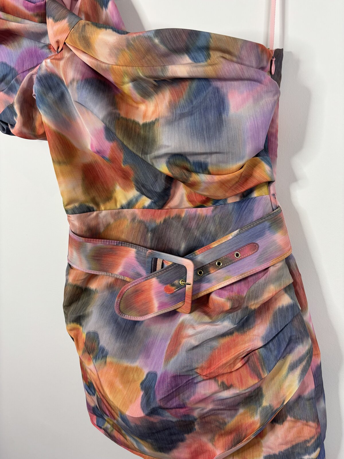 Puff Sleeve One Shoulder Dress - Abstract Floral - AU 6 / US 2