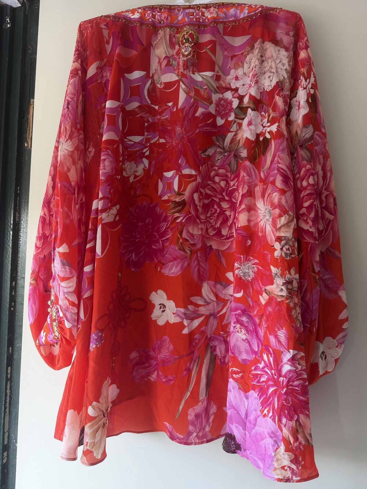 “The Beetles” Embellished Silk Blouse – 100% Silk
