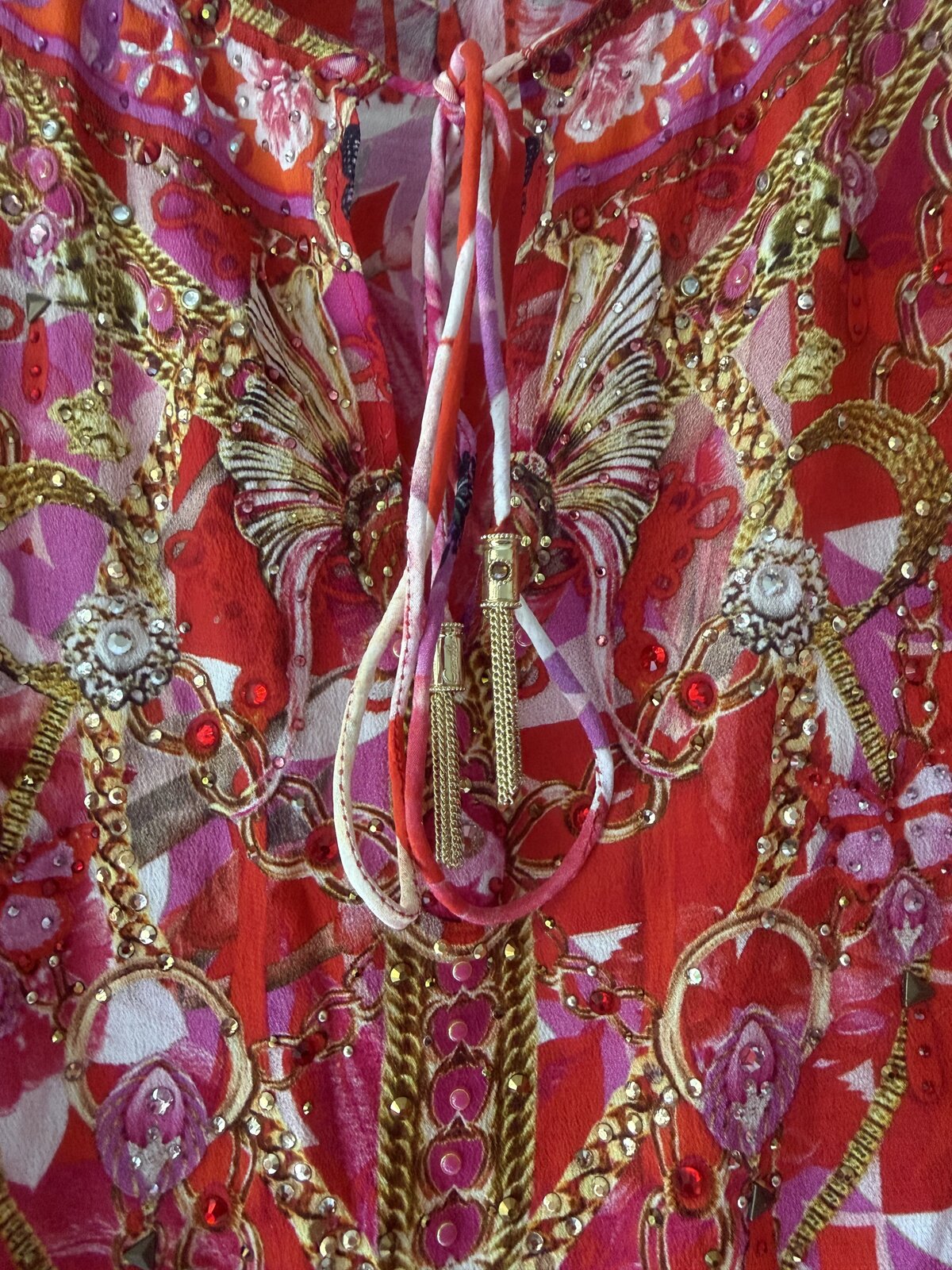 “The Beetles” Embellished Silk Blouse – 100% Silk