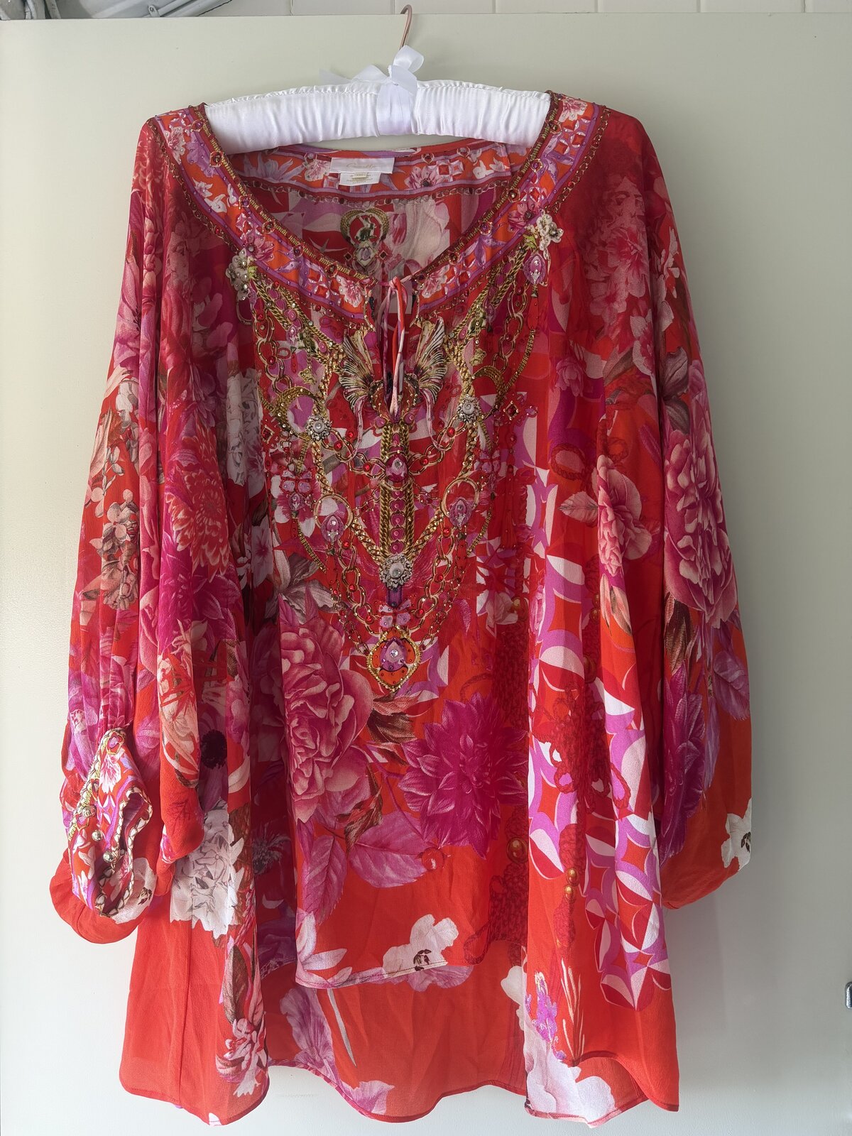 “The Beetles” Embellished Silk Blouse – 100% Silk