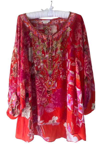 “The Beetles” Embellished Silk Blouse – 100% Silk