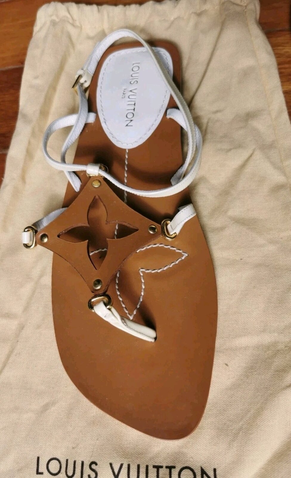 BN Monogram Cutout Leather Flat Thong Sandals Sz 37 Made In Italy