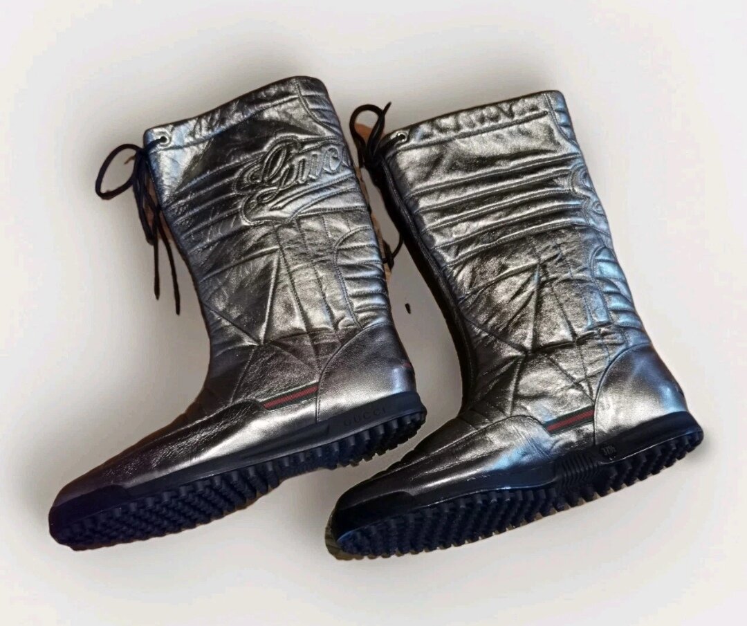 BN Metallic Gold Leather Snow Boots - IT Size 37.5c - 
