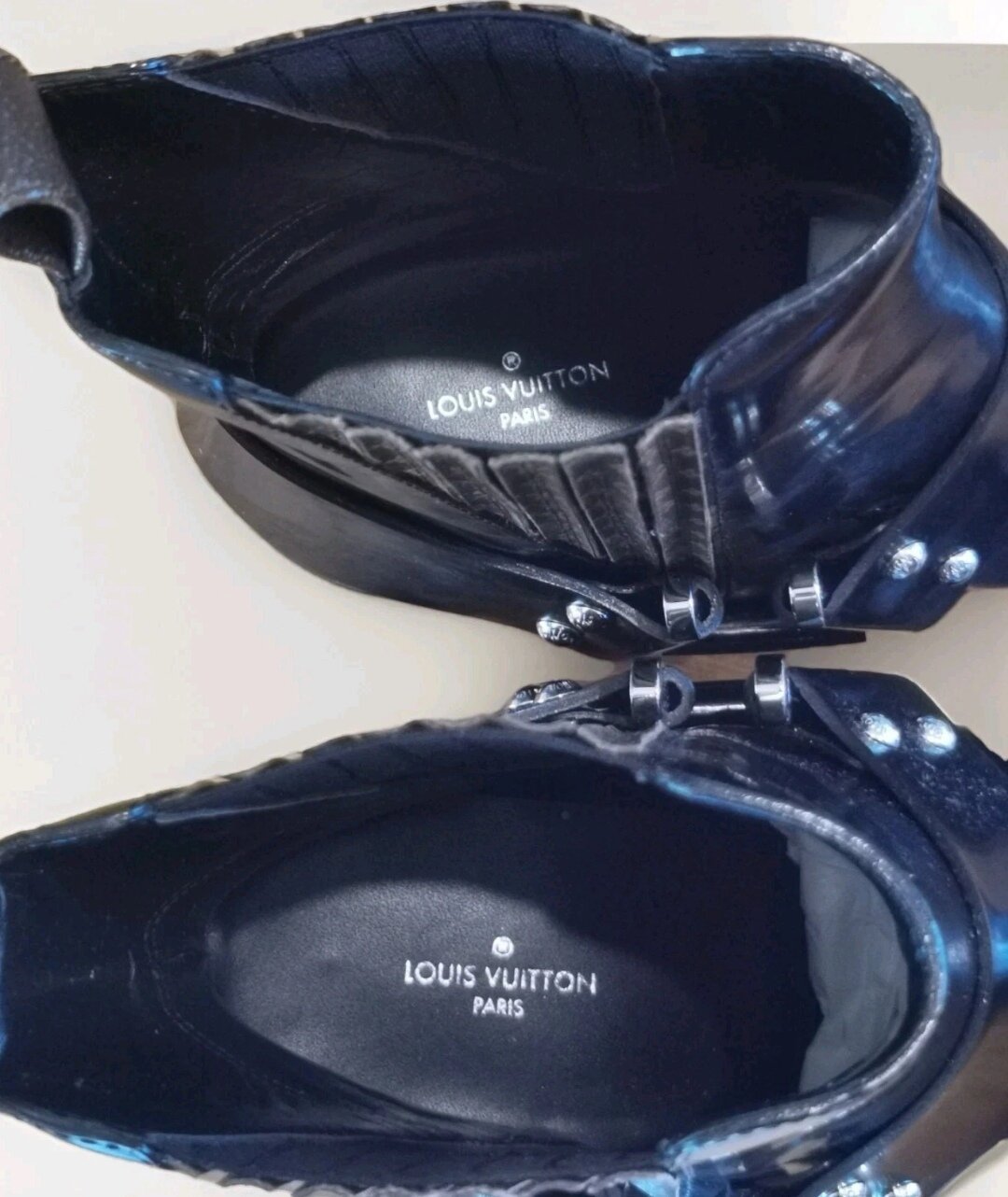 Monogram Harness Leather Ankle Boots Point-Toe Sz 38 Italy Made