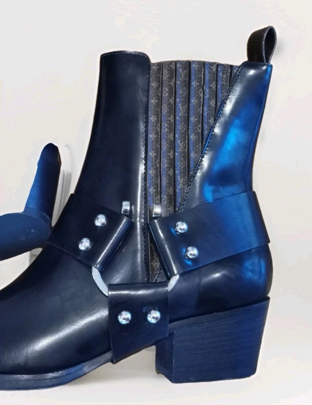 Monogram Harness Leather Ankle Boots Point-Toe Sz 38 Italy Made