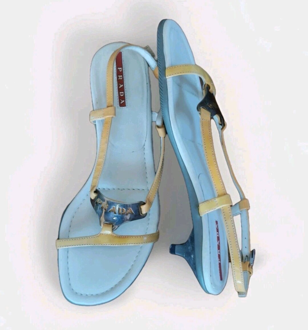 Logo Cutout Leather Kitten Heel Sandals - Sz 36.5 - 