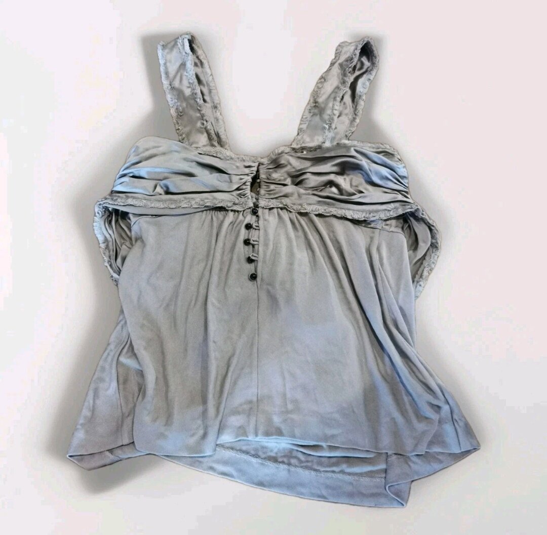 BNWT  Tie-front Frayed Trim Blouse Top - Sz S - Italy Made