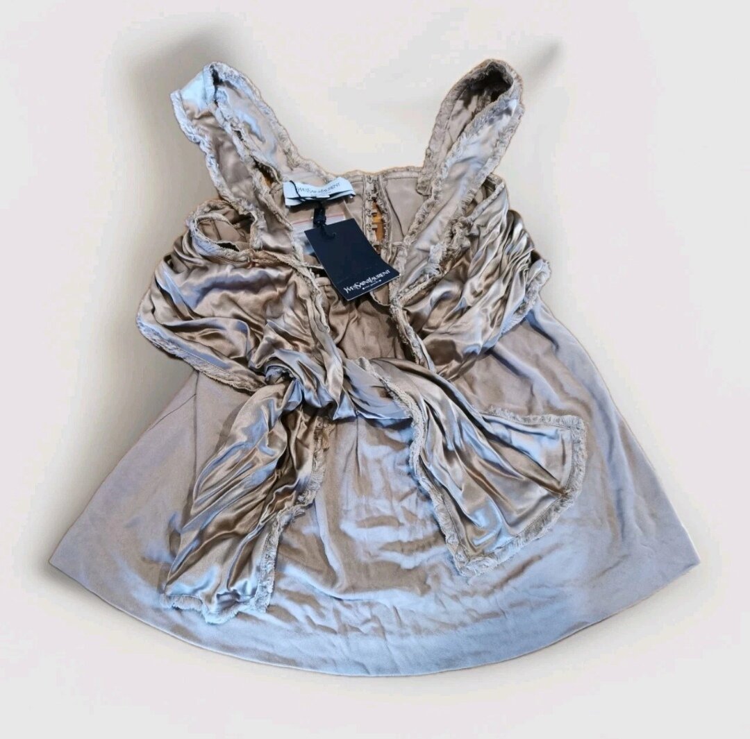 BNWT  Tie-front Frayed Trim Blouse Top - Sz S - Italy Made
