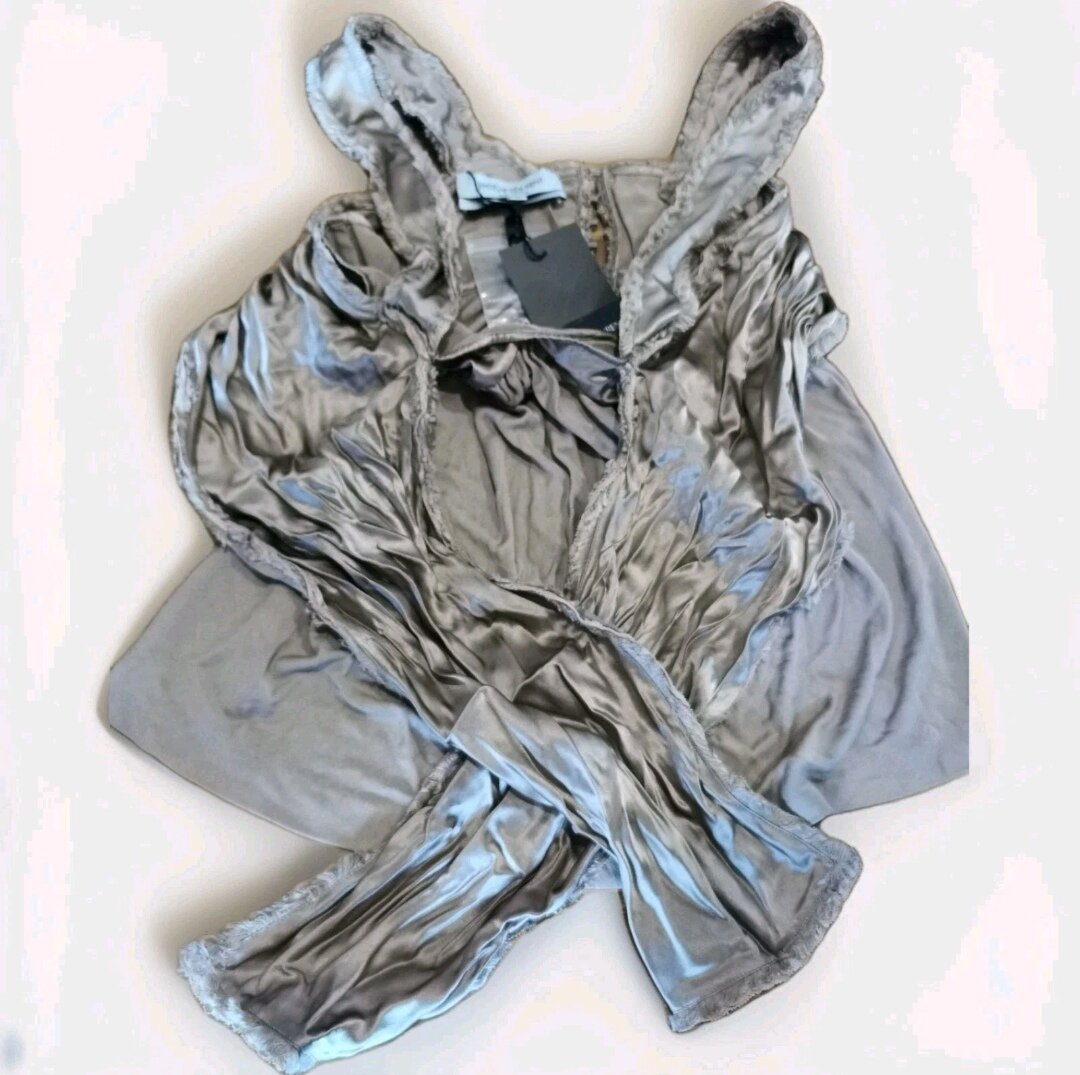 BNWT  Tie-front Frayed Trim Blouse Top - Sz S - Italy Made