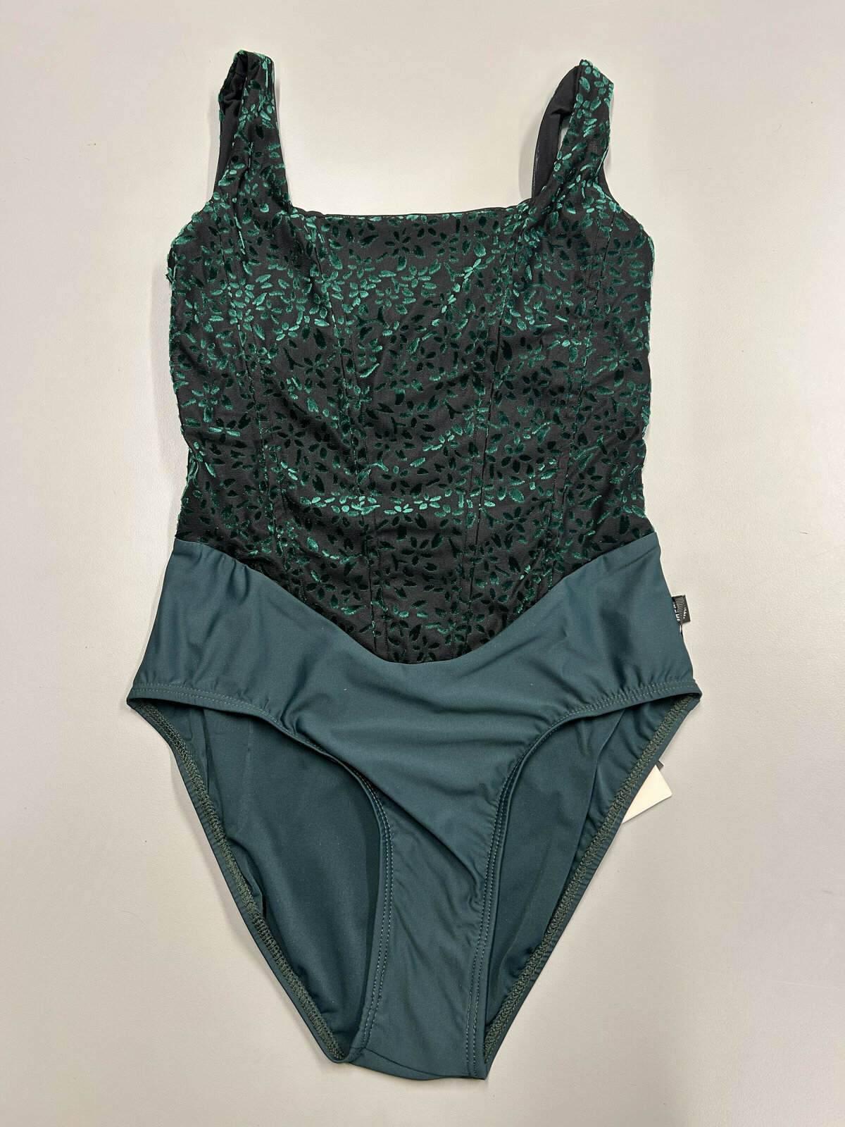 SOFIA LEOTARD NOIR BLOOM- EMERALD VELVET FLOCK