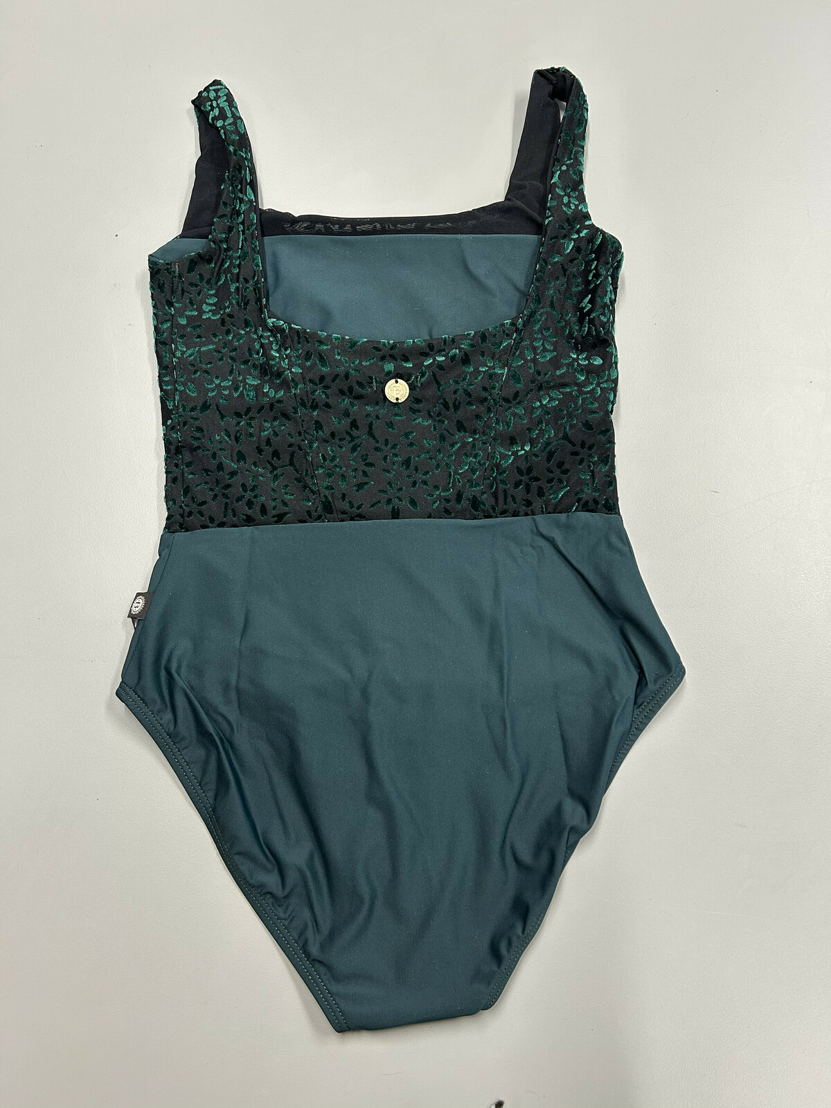 SOFIA LEOTARD NOIR BLOOM- EMERALD VELVET FLOCK