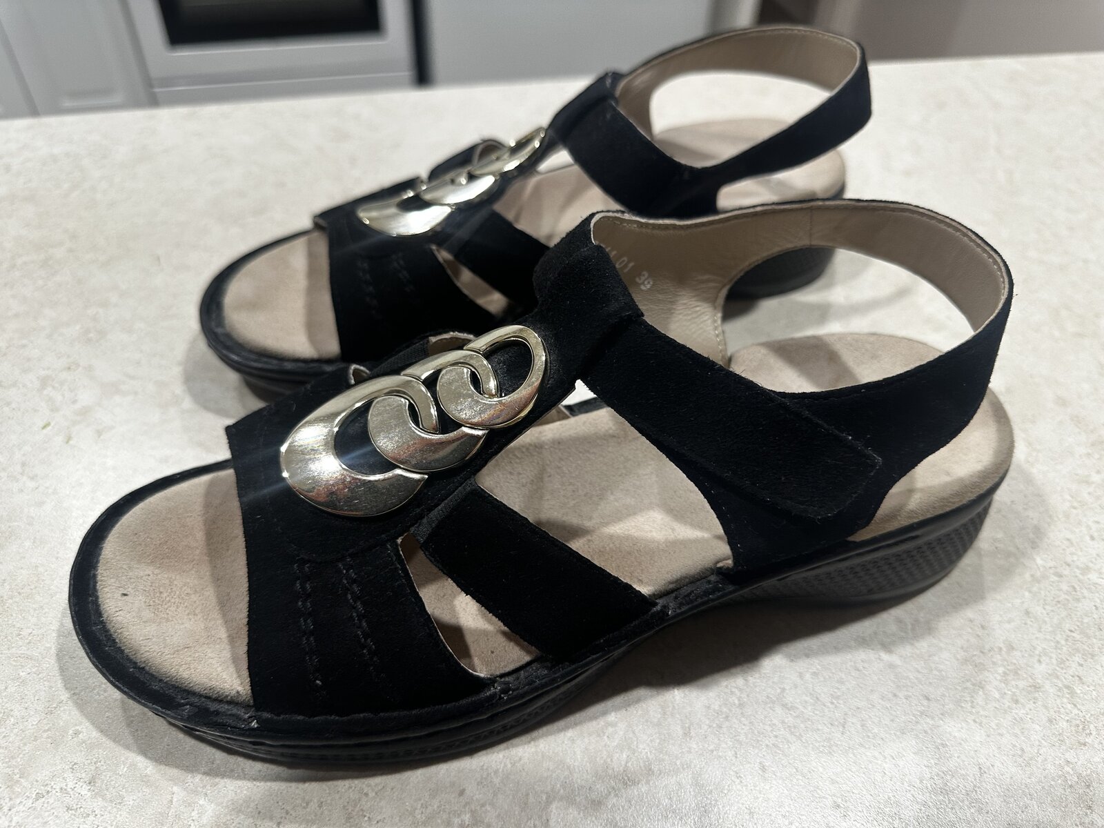 ladies Osaka black suede sandals 