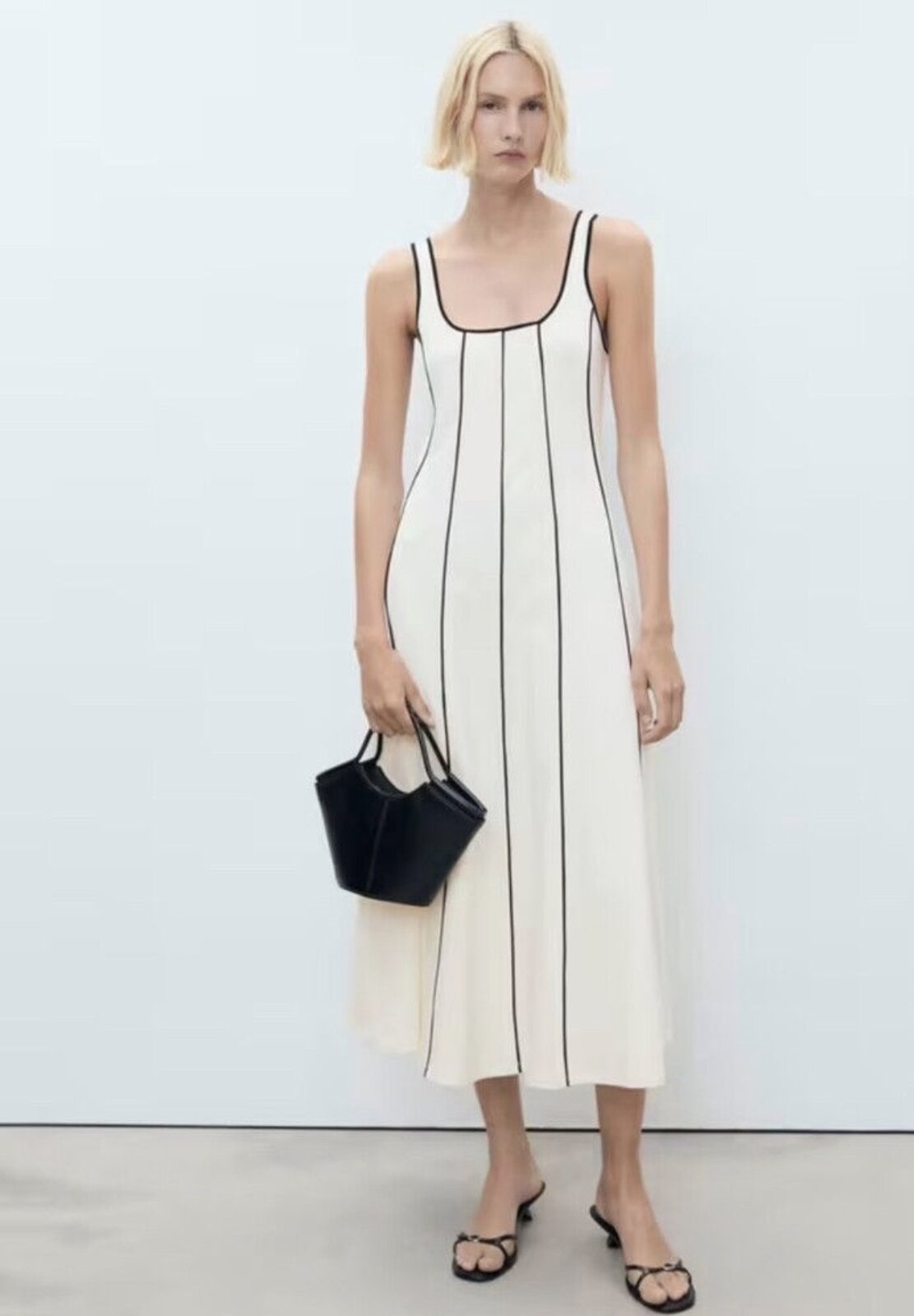 Striped Black and White Midi  Dress
