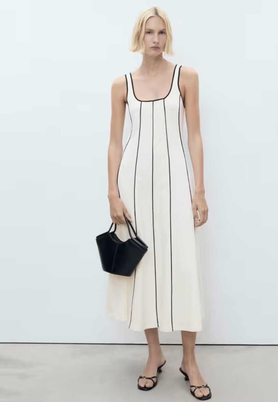 Striped Black and White Midi  Dress