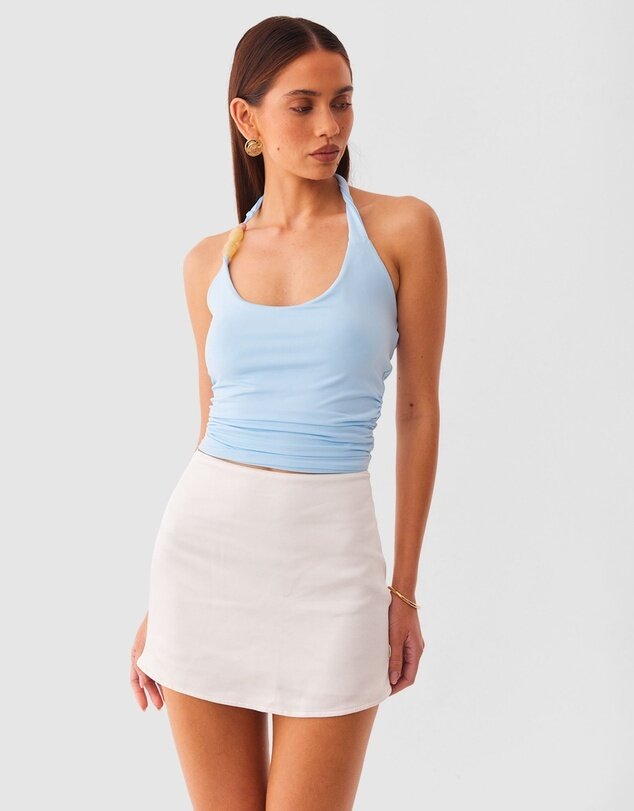 Lexie Twist Halter Tank in Baby Blue