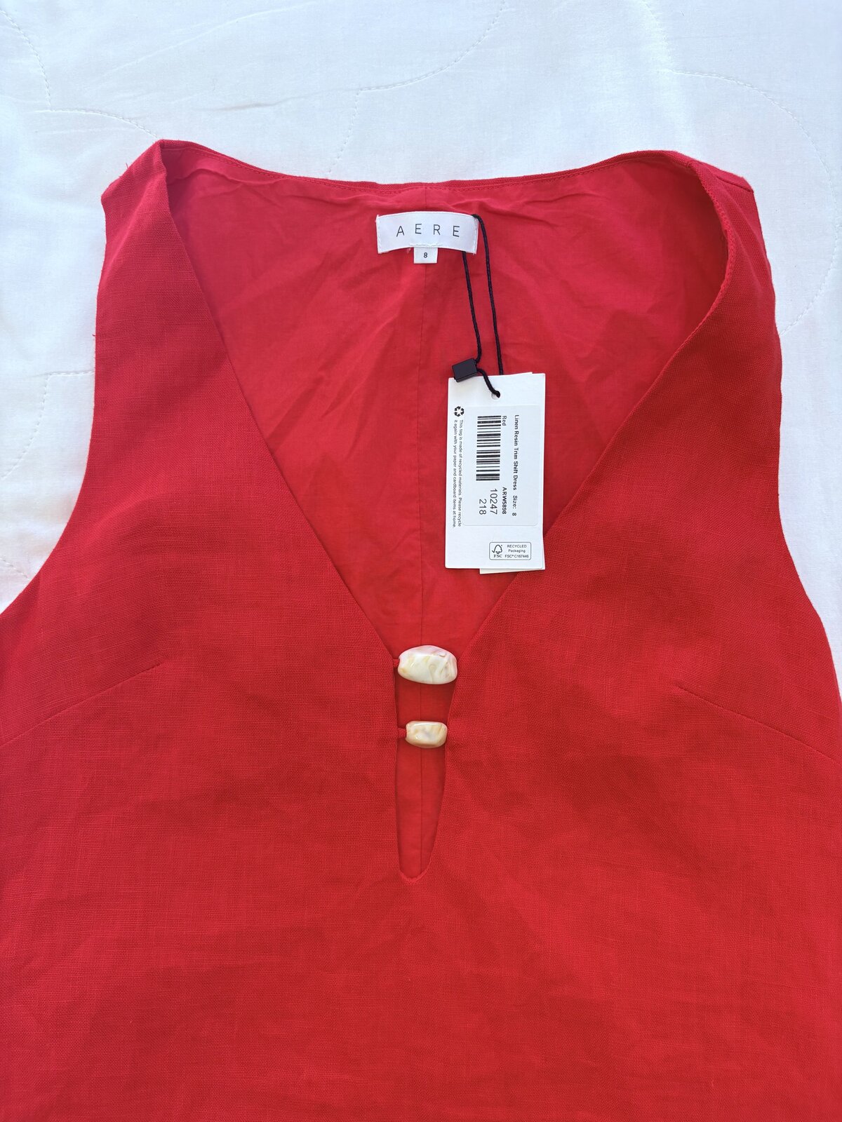 Fiora Linen Resin Trim Shift Dress – Red