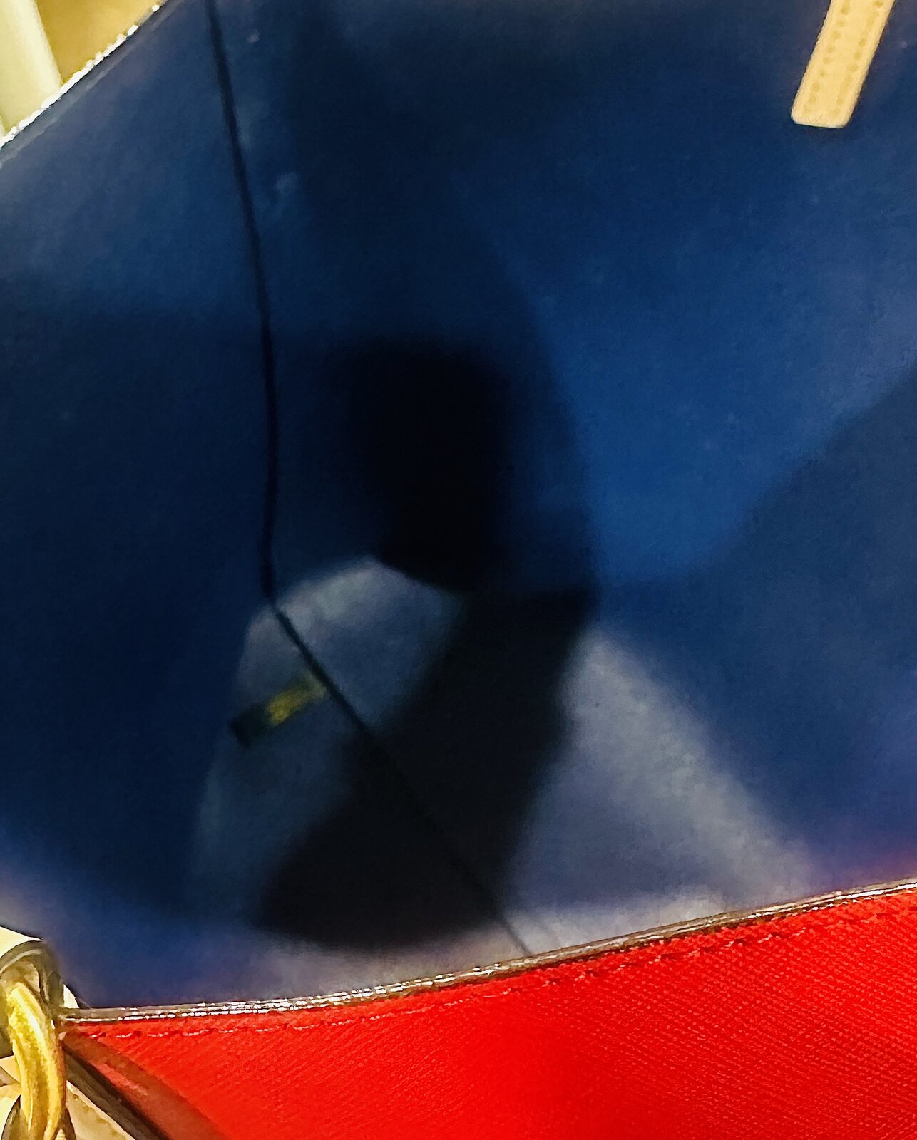 leather red and royal /navy blue tote 