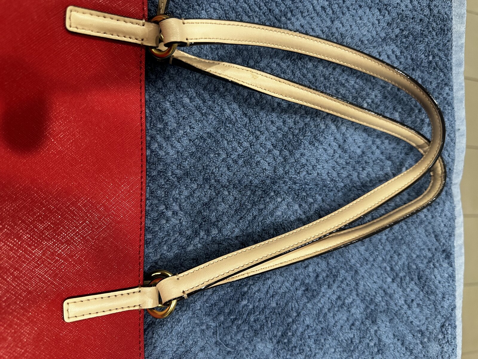 leather red and royal /navy blue tote 