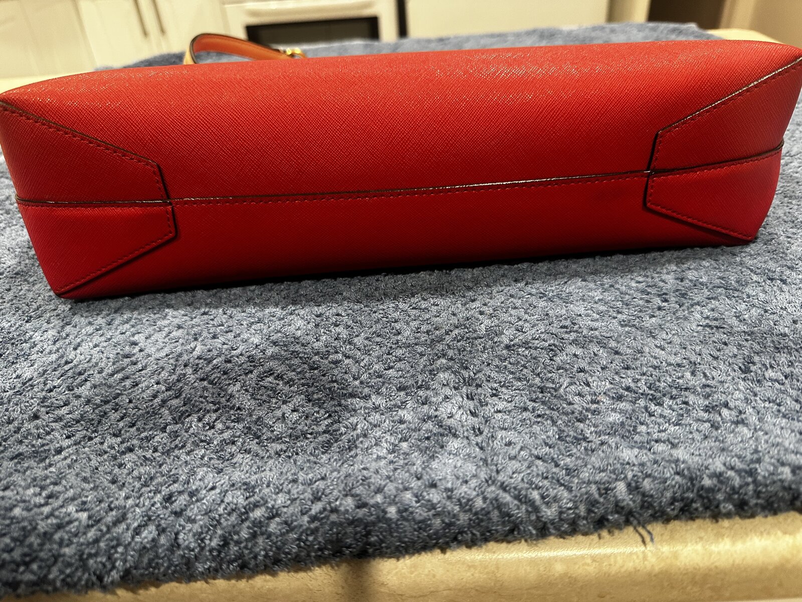 leather red and royal /navy blue tote 