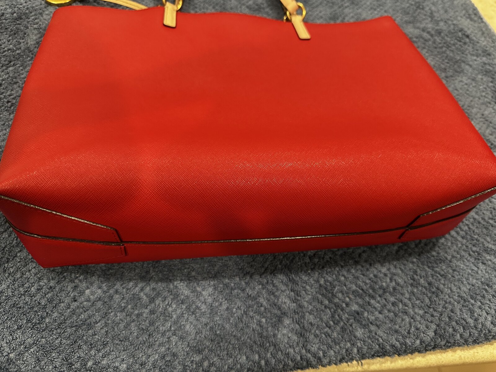 leather red and royal /navy blue tote 