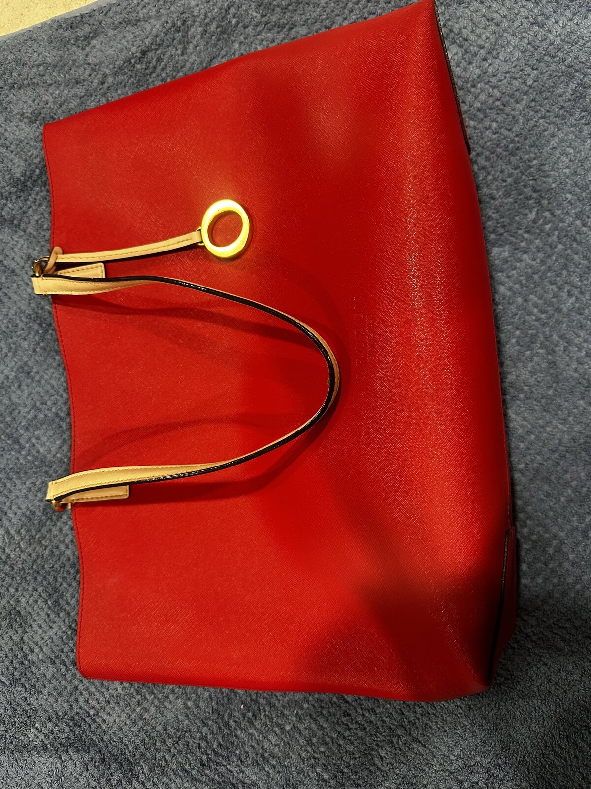 leather red and royal /navy blue tote 